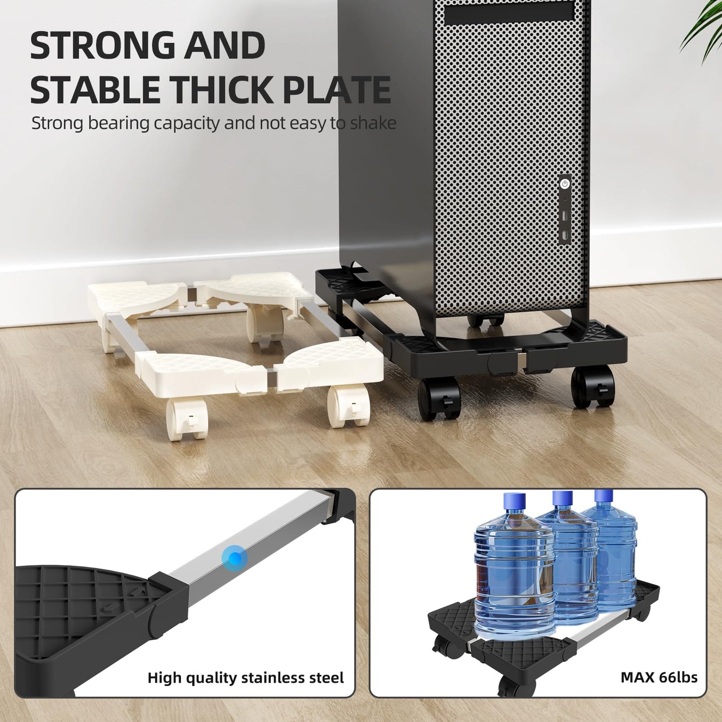 Hovadova Computer Tower Stand, Adjustable Mobile CPU Stand Fits Most PC Tower, Desktop CPU Holder with 4 Rolling Caster Wheels, PC Floor Cart Riser Gaming Desk Accessories