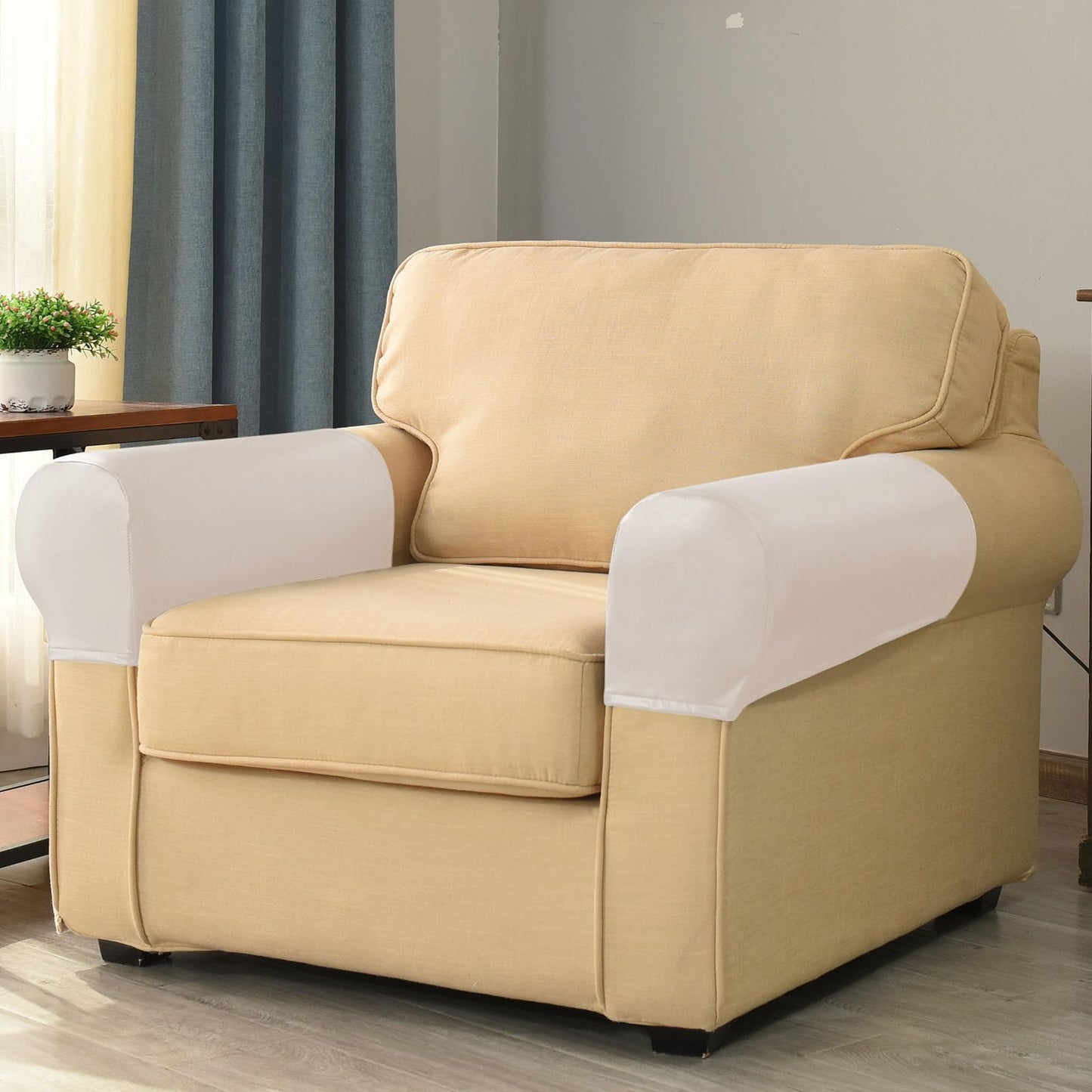 vctops Waterproof Faux Pu Leather Armrest Covers Vintage Stretch Arm Covers for Chairs Couch Sofa Armchair Slipcovers for Recliner Sofa 2pcs, White