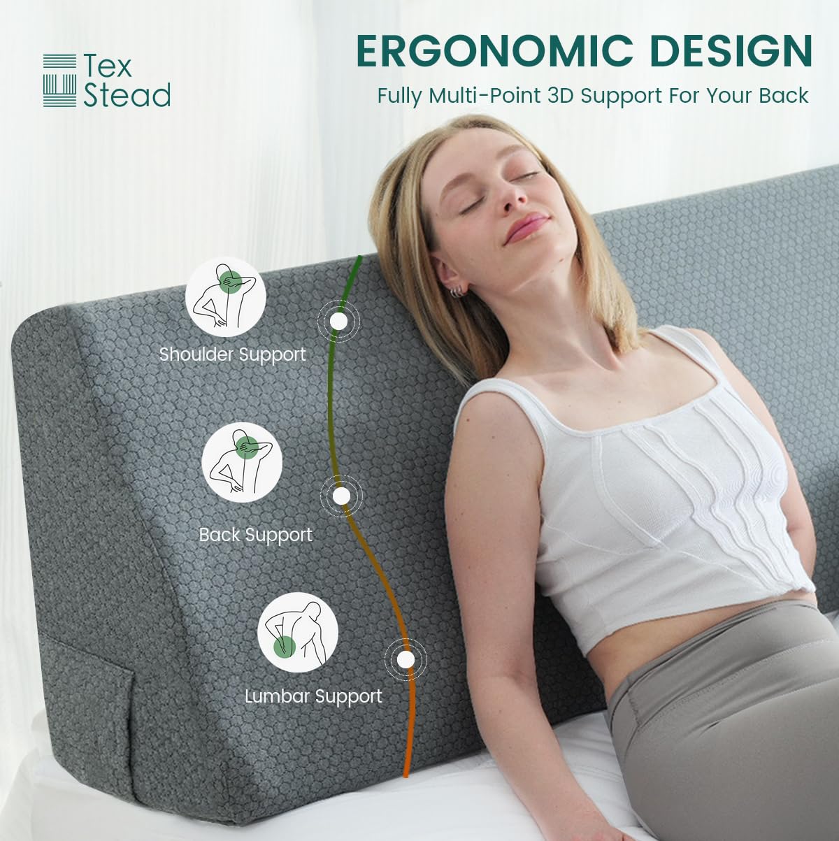 CHERRYARN King Size Headboard Wedge Pillow – Ergonomic Incline Foam Cushion for Back, Neck & Shoulder Support, High-Resilience Daybed Pillow with Washable Anti-Pilling Cover, Gray 76"x11.8"x19.68"