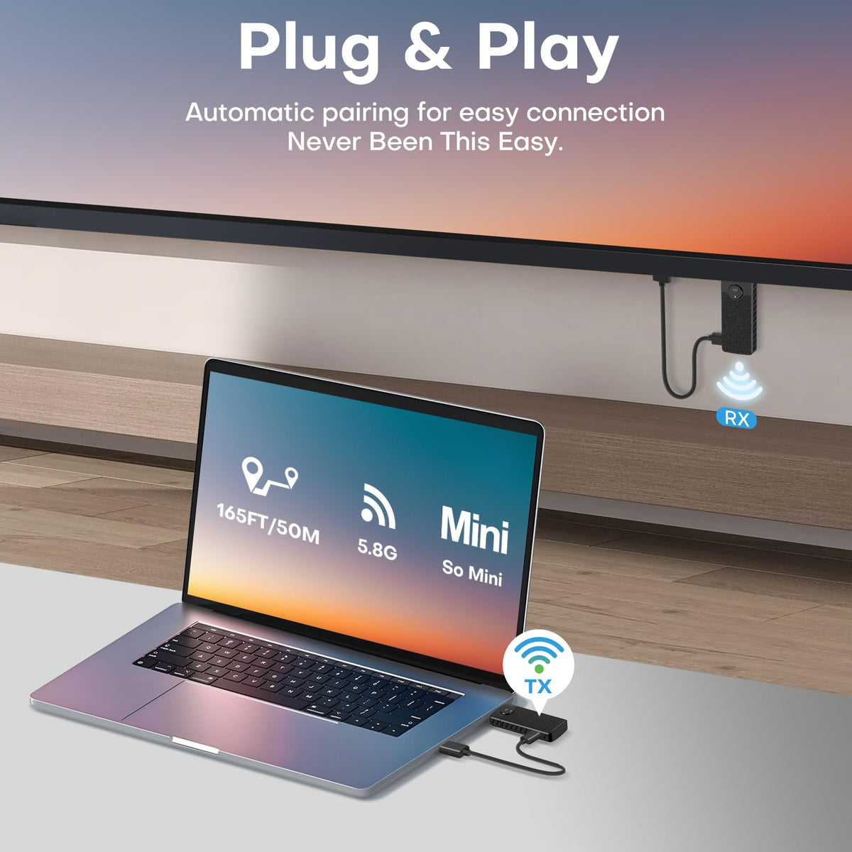 Wireless HDMI Transmitter and Receiver for Streaming Kit,Built-in Antenna Low-latency transmission of 1080P HD video streams,Video/Audio to Monitor from PC,Auto Pairing for Laptop/TV/Monitor/Projector