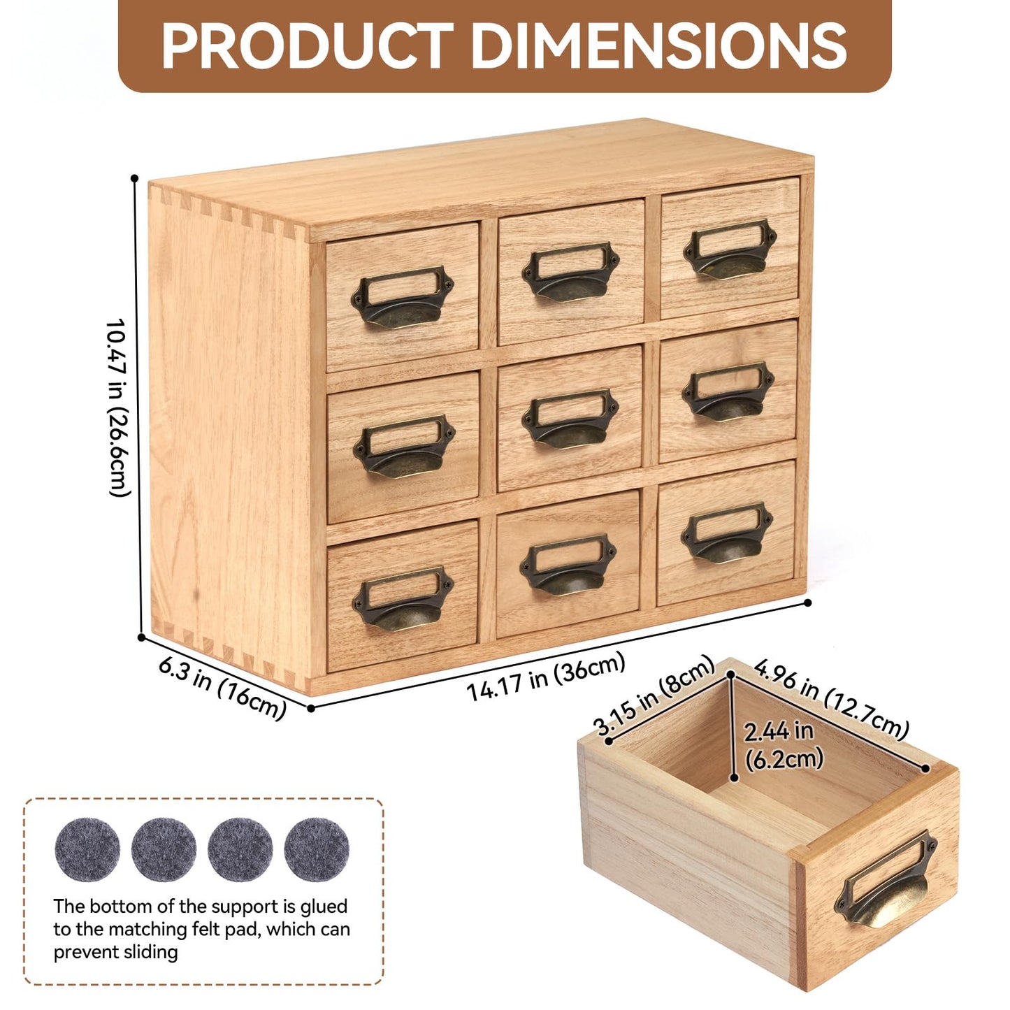 KIRIGEN Wooden Desk Storage Cabinet with 9 Mini Drawers, Wood Desktop Organizer with Metal Label Handles for Office Supplies, Crafts, Tea Bags, Makeup, Natural 9CG-NA