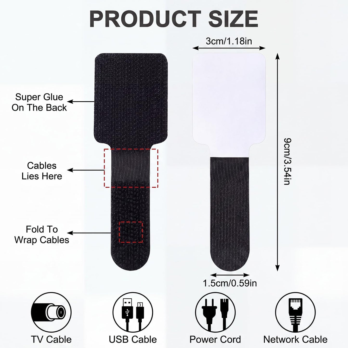 100PCS Cable Management Under Desk, Hook and Loop Cable Straps Self Adhesive Cable Organizer, Reusable Cable Ties for Cords Home Office TV Computer Car Wire Organizer, Black