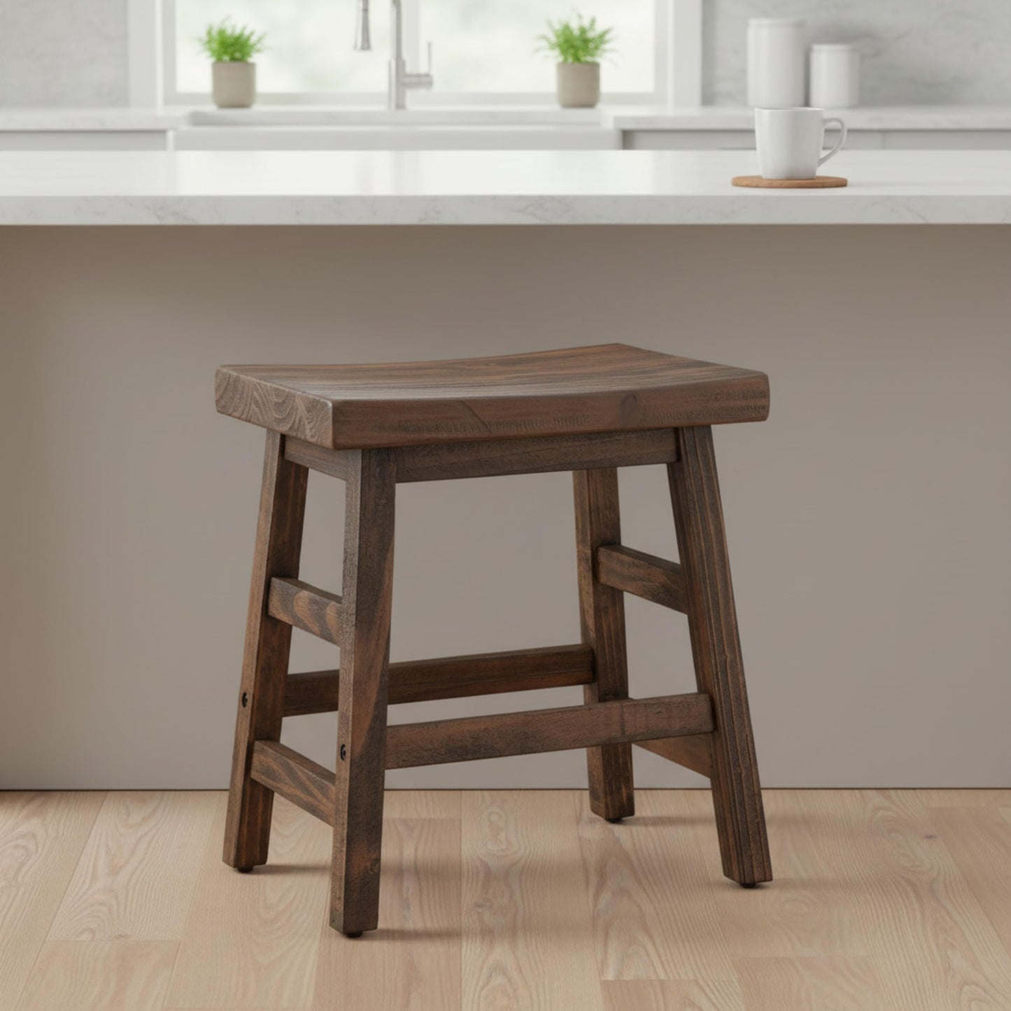 Alaterre Furniture Pomona 20-Inch Counter Height Saddle Seat Barstool – Solid Wood, Backless Rustic Farmhouse Stool in Natural Finish for Kitchen Island or Dining Room (Natural)
