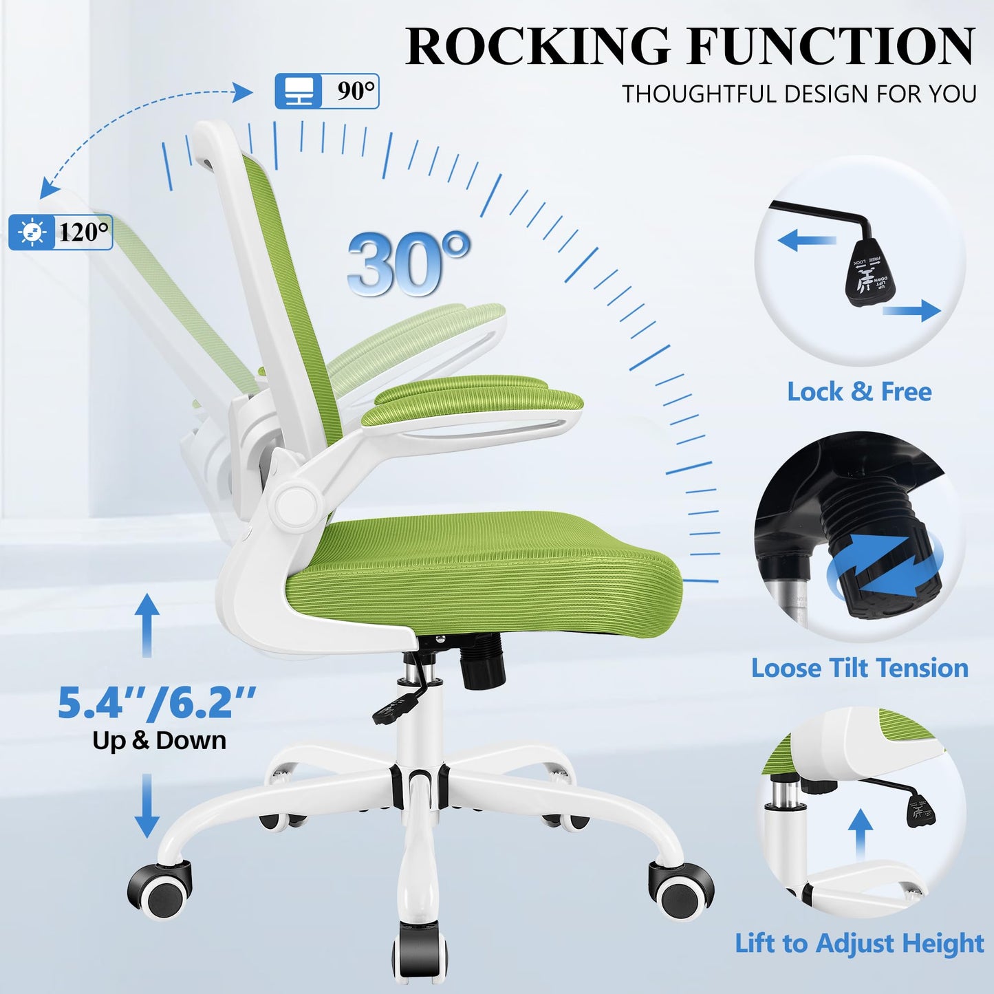 FelixKing Office Chair, Ergonomic Desk Chair Breathable Mesh Chairs Adjustable High Back Lumbar Support Flip-up Armrests, Executive Rolling Swivel Comfy Computer Chairs Home Office Green