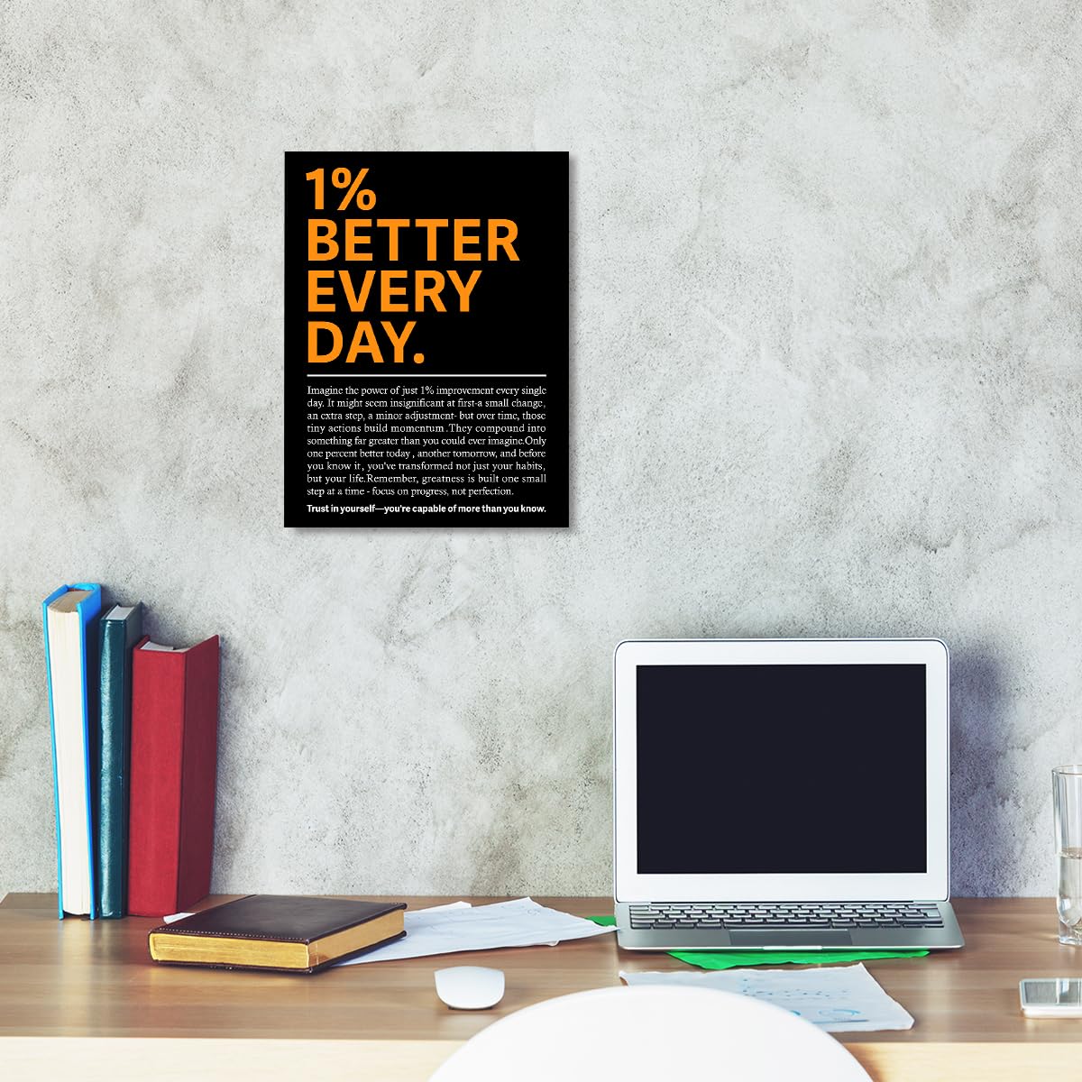 YEOION 1% Better Every Day Wall Decor,Black Motivational Quote Wall Art Canvas Frame Print for Home Office Workplace Wall Decor