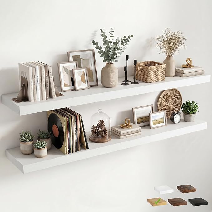 12 inch Deep Floating Shelves for Wall, 72 inch Wide Engineered Wood Wall