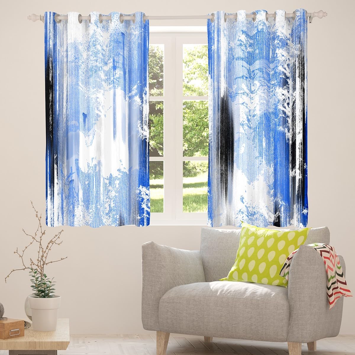Feelyou Abstract Curtains for Bedroom Living Room Modern Abstract Art Blackout Darkening Drapes Blue Gray White Window Treatments, 2 Panels 38 x 45 Inch Luxury Room Decor
