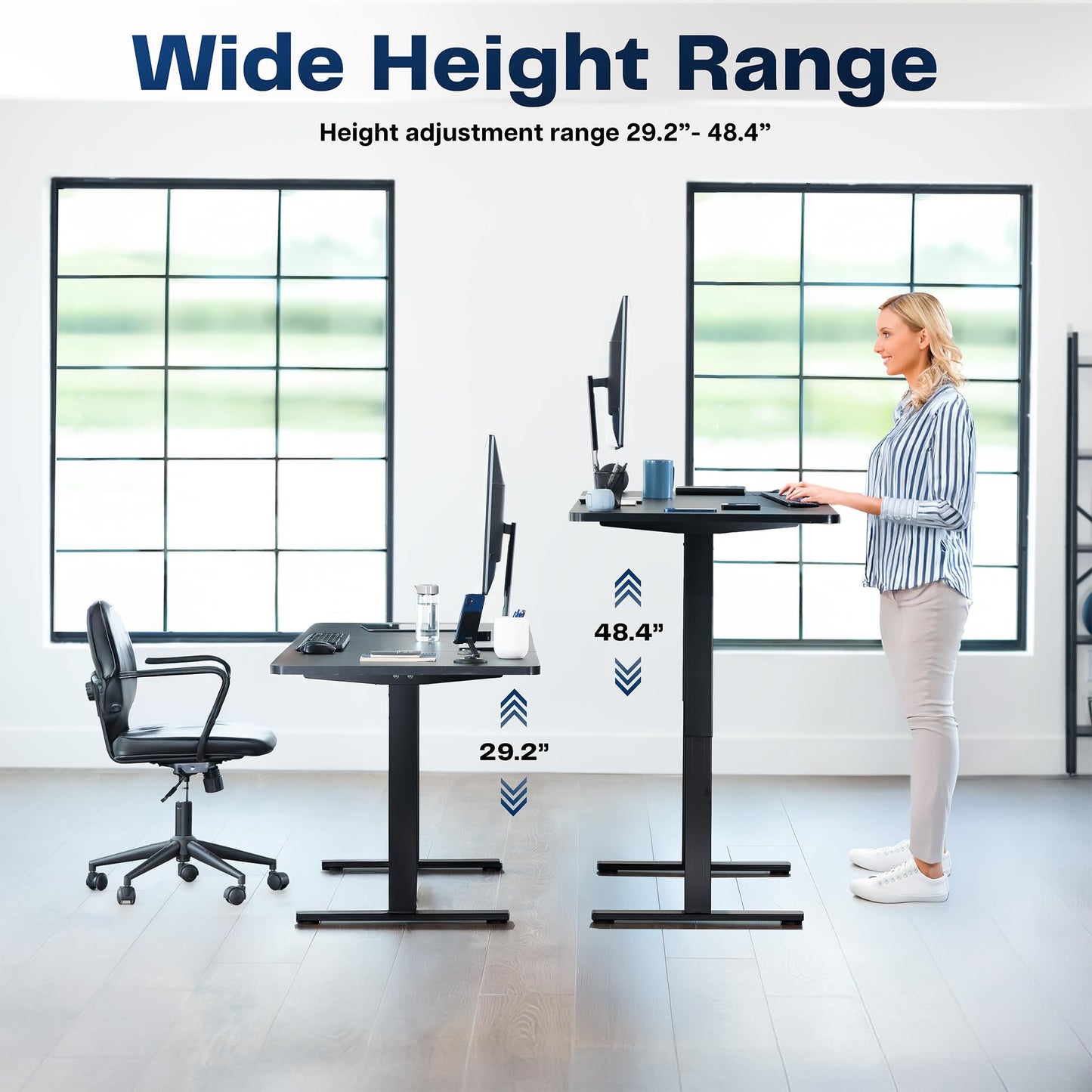 VIVO Large Electric 83 x 30 in Standing Desk, Memory Height Adjustment, 1B Series, Holds 220 lbs, Black Top Black Frame, DESK-KIT-1B8B