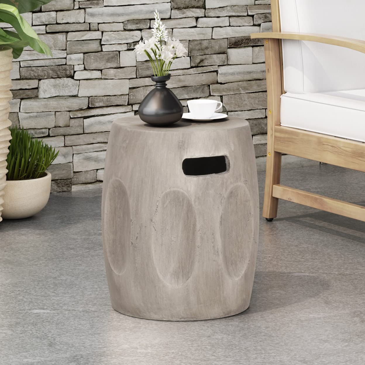 Christopher Knight Home Ronald Outdoor Contemporary Lightweight Accent Side Table, Concrete Finish