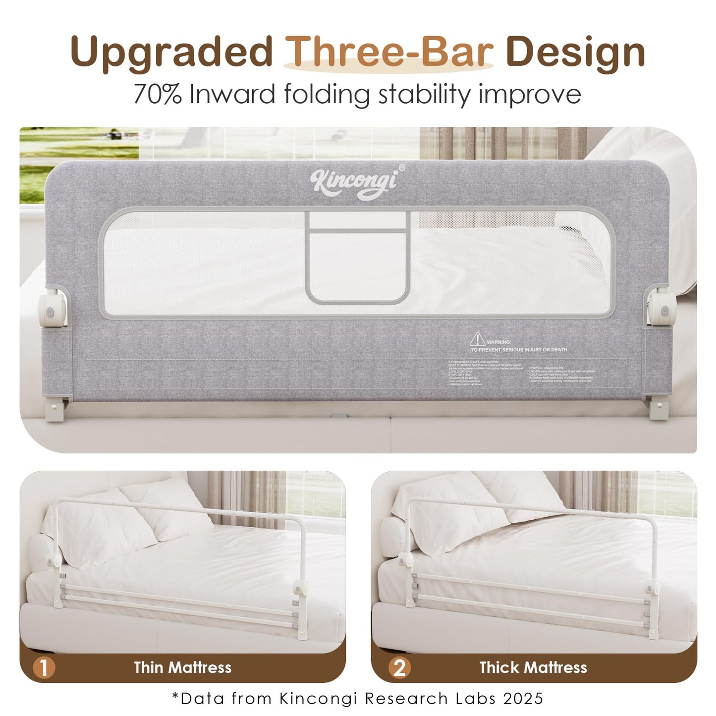 Kincongi Bed Rail for Toddlers, 59 Inch Wider U-Shape Base Toddler Bed Rails, Swing Down Breathable Baby Bed Rail Guard for King, Queen, Full, Twin Bed Guard Rail for Toddlers