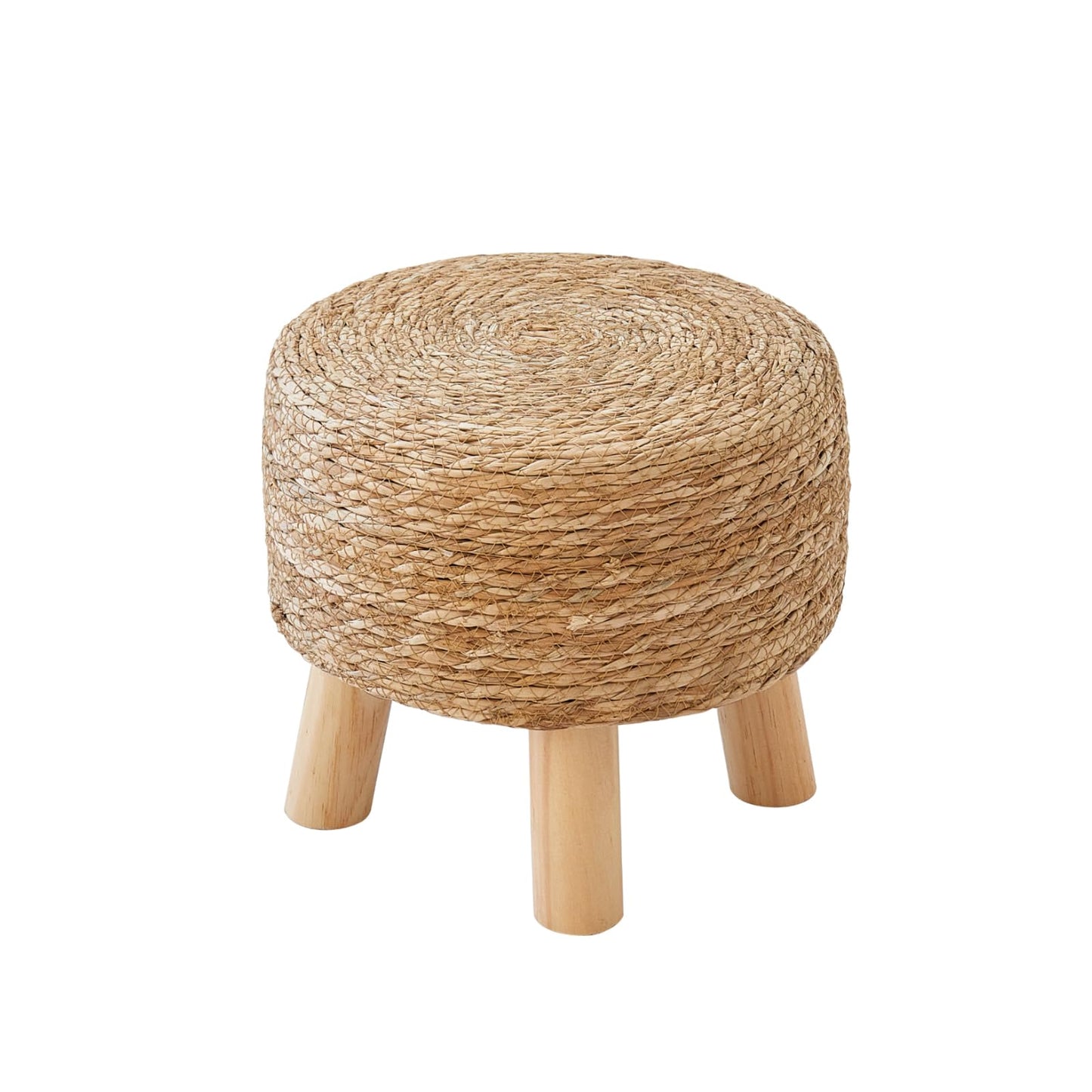 ALeesing Round Ottoman Natural Seagrass Footstool, Round Footstool with 4 Wood Legs, Hand Woven Round Footstool Sofa Stool, Multifunctional Modern Dressing Stool, Sofa Side Table for Bedroom (Nature)