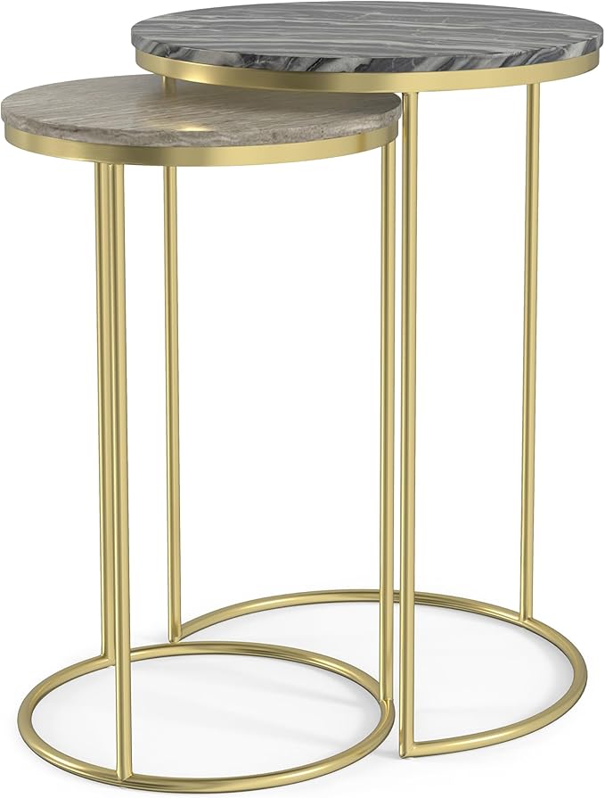 SIMPLIHOME Ashley Nesting Tables Set – 16 inch Wide Genuine Marble Top Metal