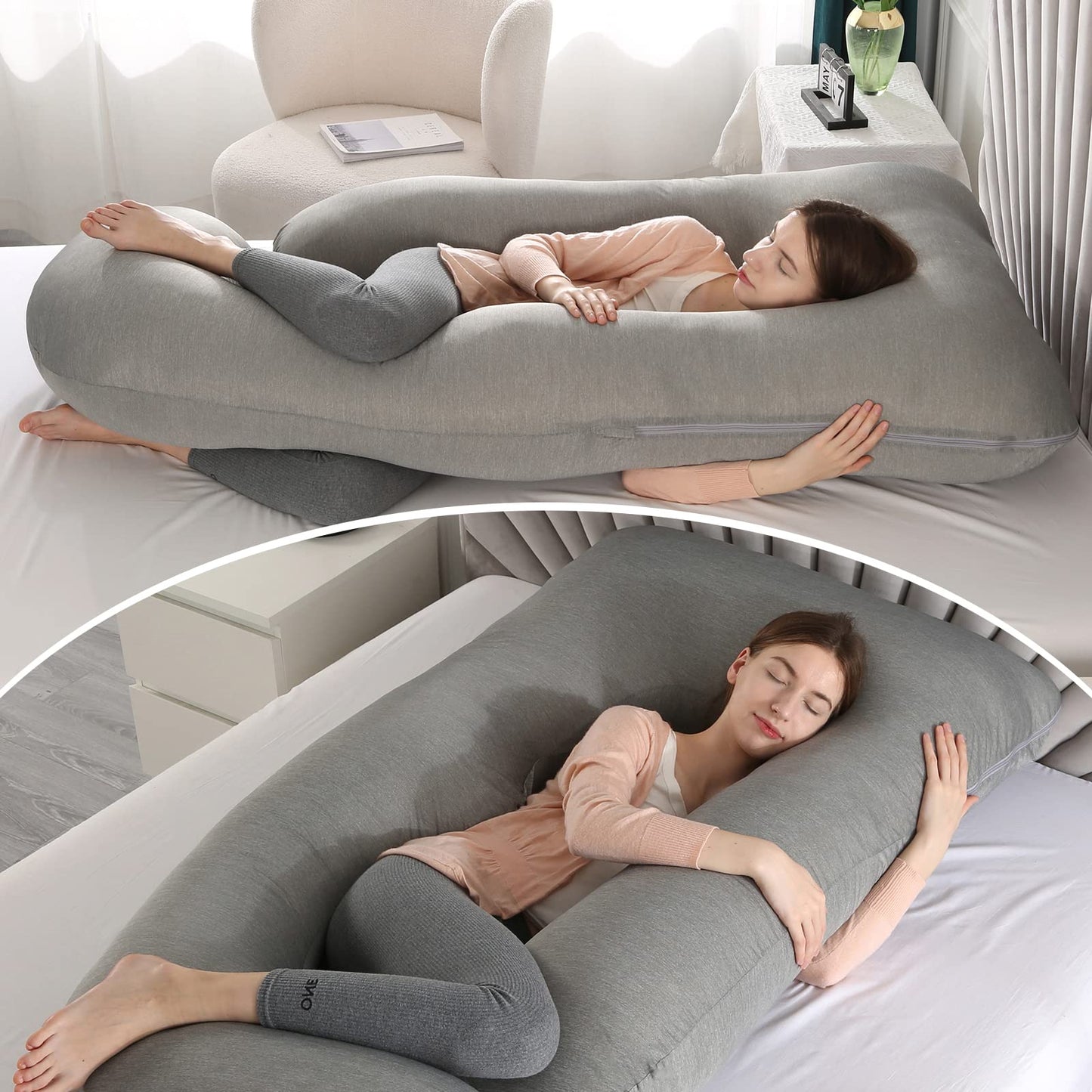 Elover Cooling Pregnancy Pillows for Sleeping,U Shaped Full Body Pillow with Removable Cover,Pregnant Women Must Haves,Maternity Essential,Black Grey
