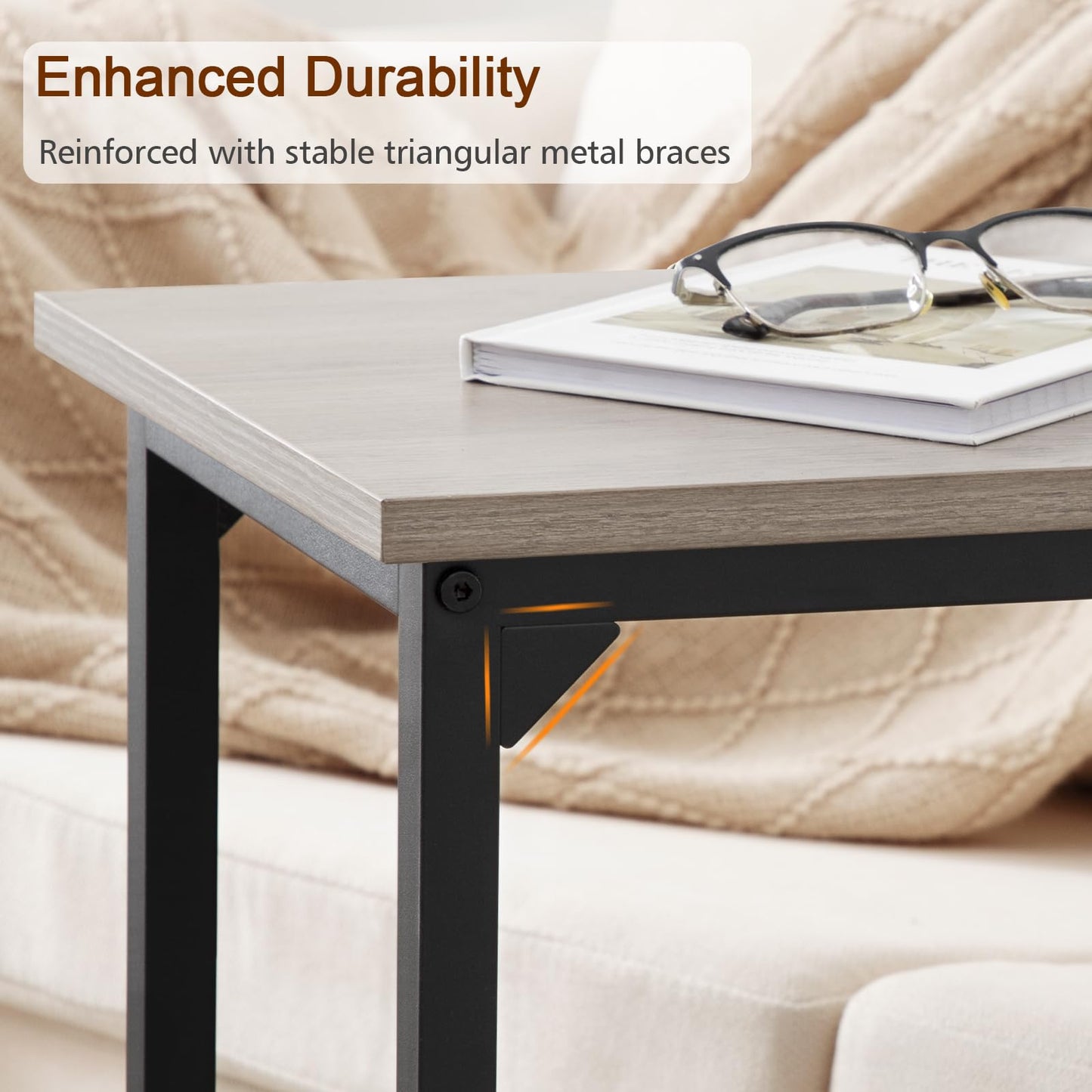 AMHANCIBLE C Shaped End Table, Slide Under Couch Table for Sofa, TV Tray Snack Table, Small Side Table for Small Space, Living Room, Grey HET02CGY-1