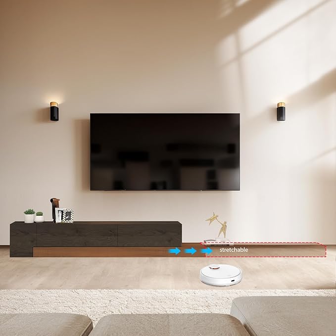Retractable TV Stand, Solid Wood Minimalist TV Shelf, Mid-Century TV Console
