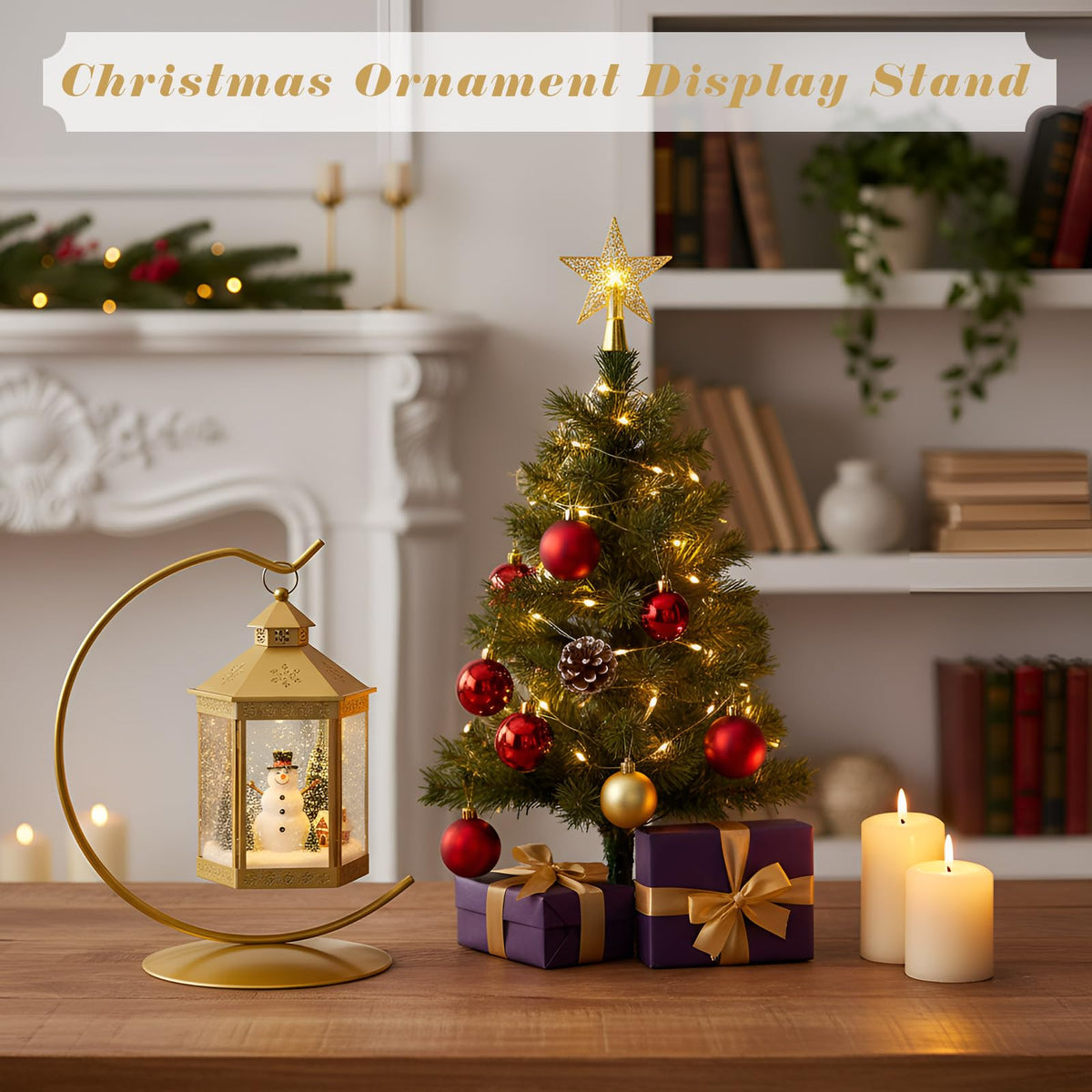Otoolling 2 Pcs Ornament Display Stand Holder 6 Inch Tall Iron Round Christmas Air Plant Terrariums Holder Hook Crystal Witch Ball Hanging Stand for Glass Ball Christmas Wedding Home Decor (Gold)