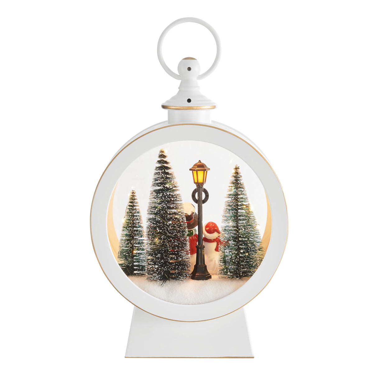 Danya B. Tabletop White Christmas Holiday Winter Snowman Scene Diorama Lighted Lantern Decoration - Oval