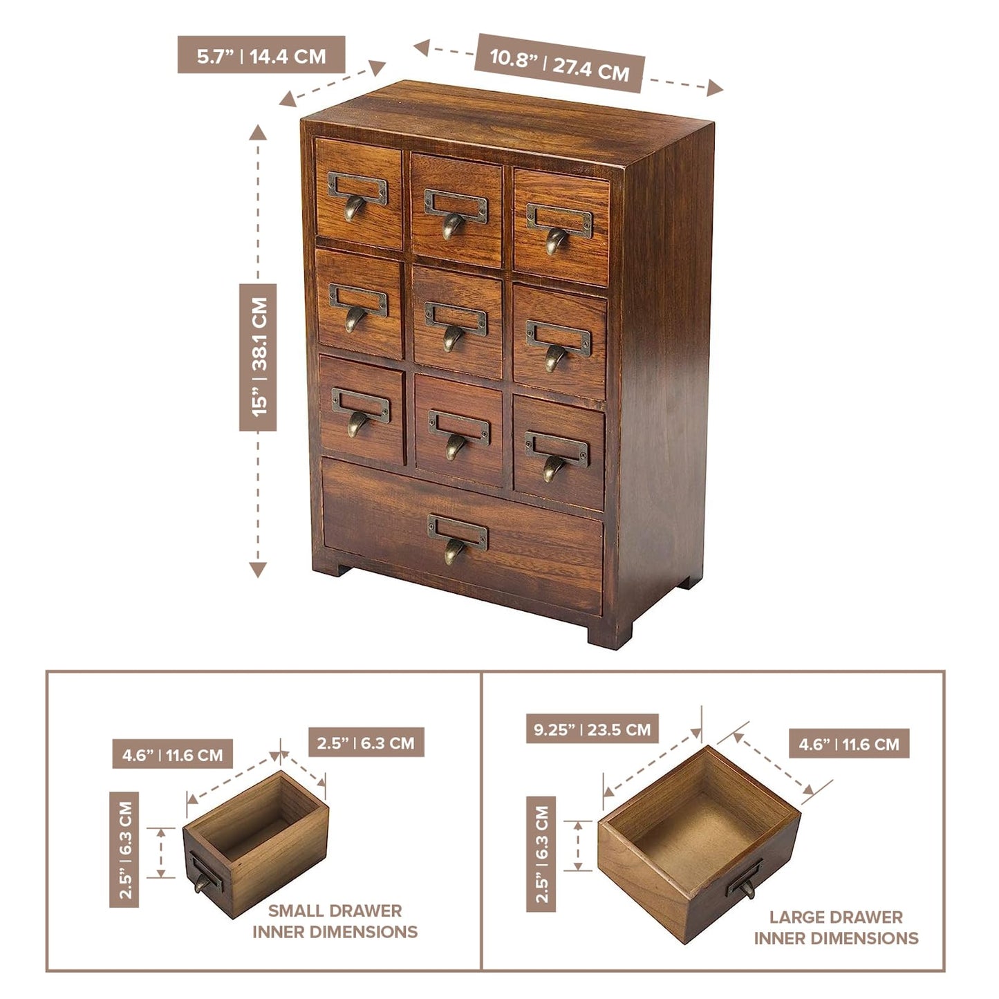 Library Card Catalog Solid Wood Small Curio Cabinet l Retro Storage Organizer Apothecary Drawer Dresser l Thread Coin Trading Card Storage Shelf | Tall - FULLY ASSEMBLED