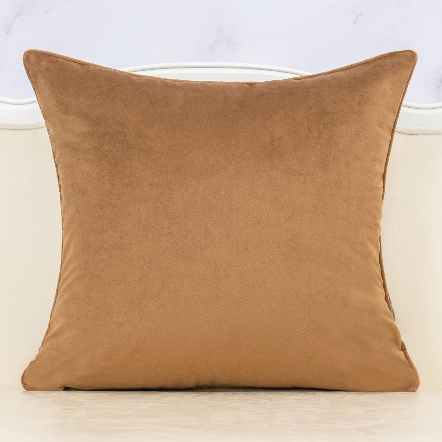 Alerfa Square Pillow Geometric Stripes Embroidery Cut Velvet Cushion Case Luxury Modern Throw Pillow Cover Decorative Pillow for Couch Sofa Living Room Bedroom Car 20 x 20 Inch Brown Gray