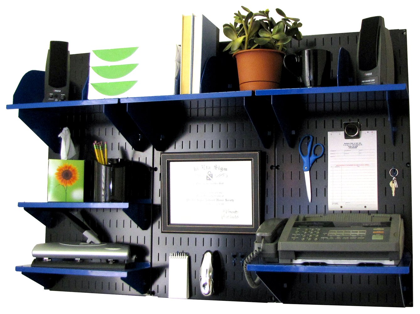 Wall Control Office Wall Mount Desk Storage and Organization Kit, Black/Blue