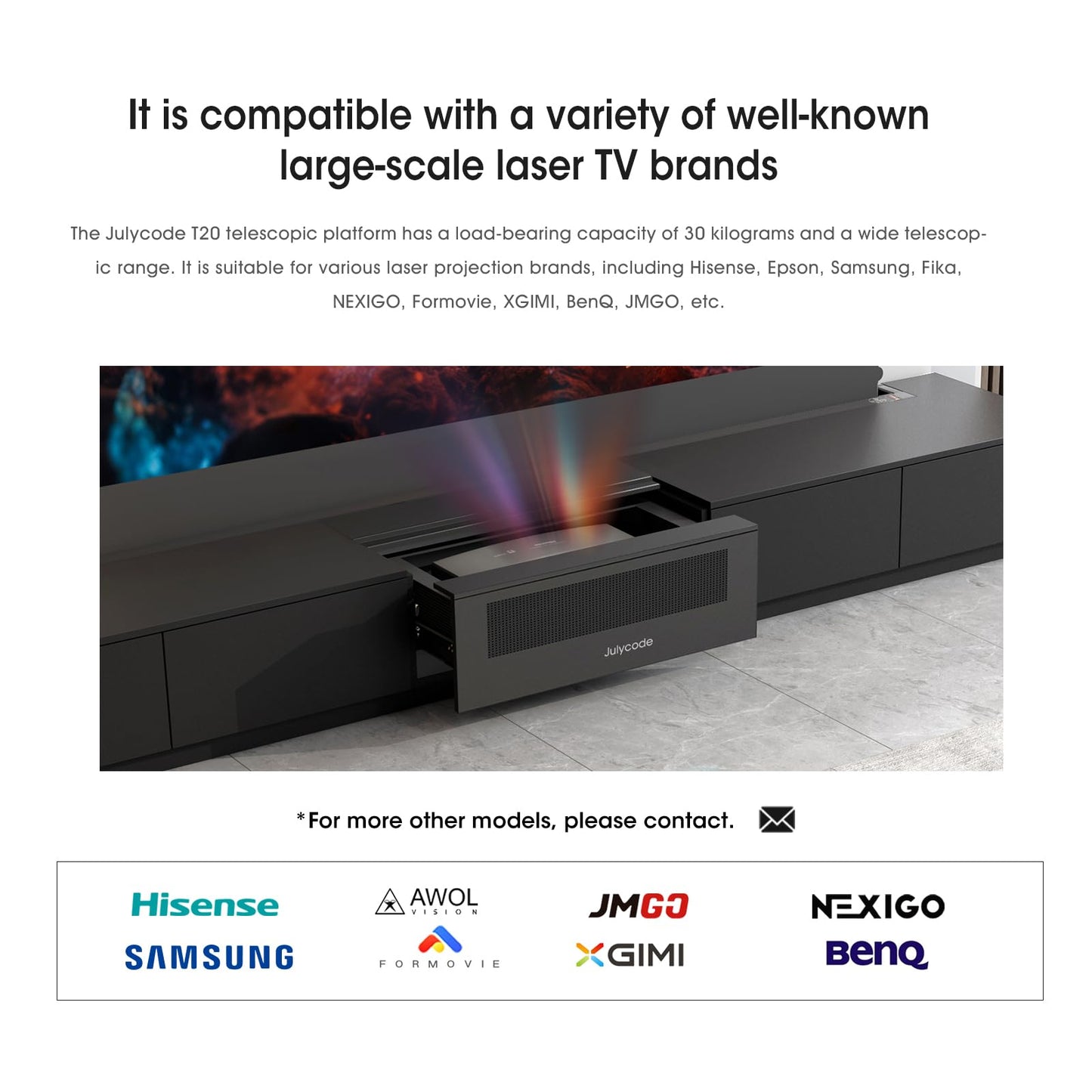 Julycode Motorized Laser TV Cabinet with ALR Floor-Rising Screen for Ultra - Short Throw Projector (Black, 100'' Laser Cabinet)