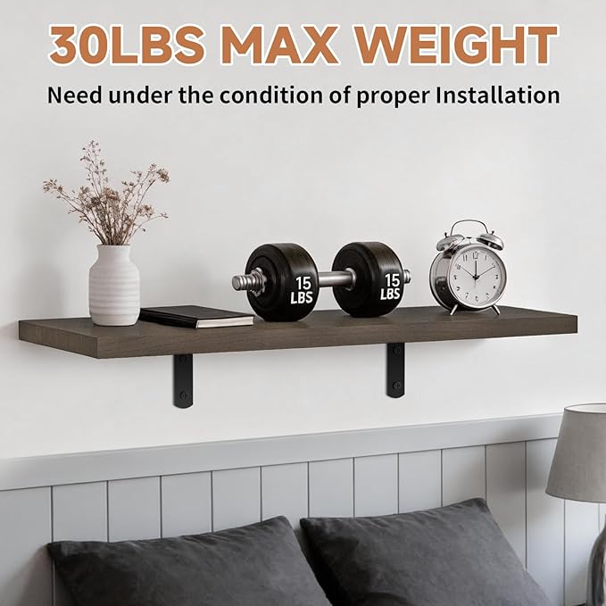 Easy Install Floating Shelves, 15.7 Inch Wall Mounted Wood Shelf, Hanging Shelf