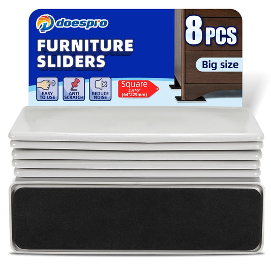 8 Pcs Rectangle Large Furniture Sliders for Hardwood Floors & Carpet-Reusable Heavy Duty Furniture Movers Sliders,Chair Glides for Wood Floors Tile Protector to Move Furniture Easily(2.5"*9" Gray)
