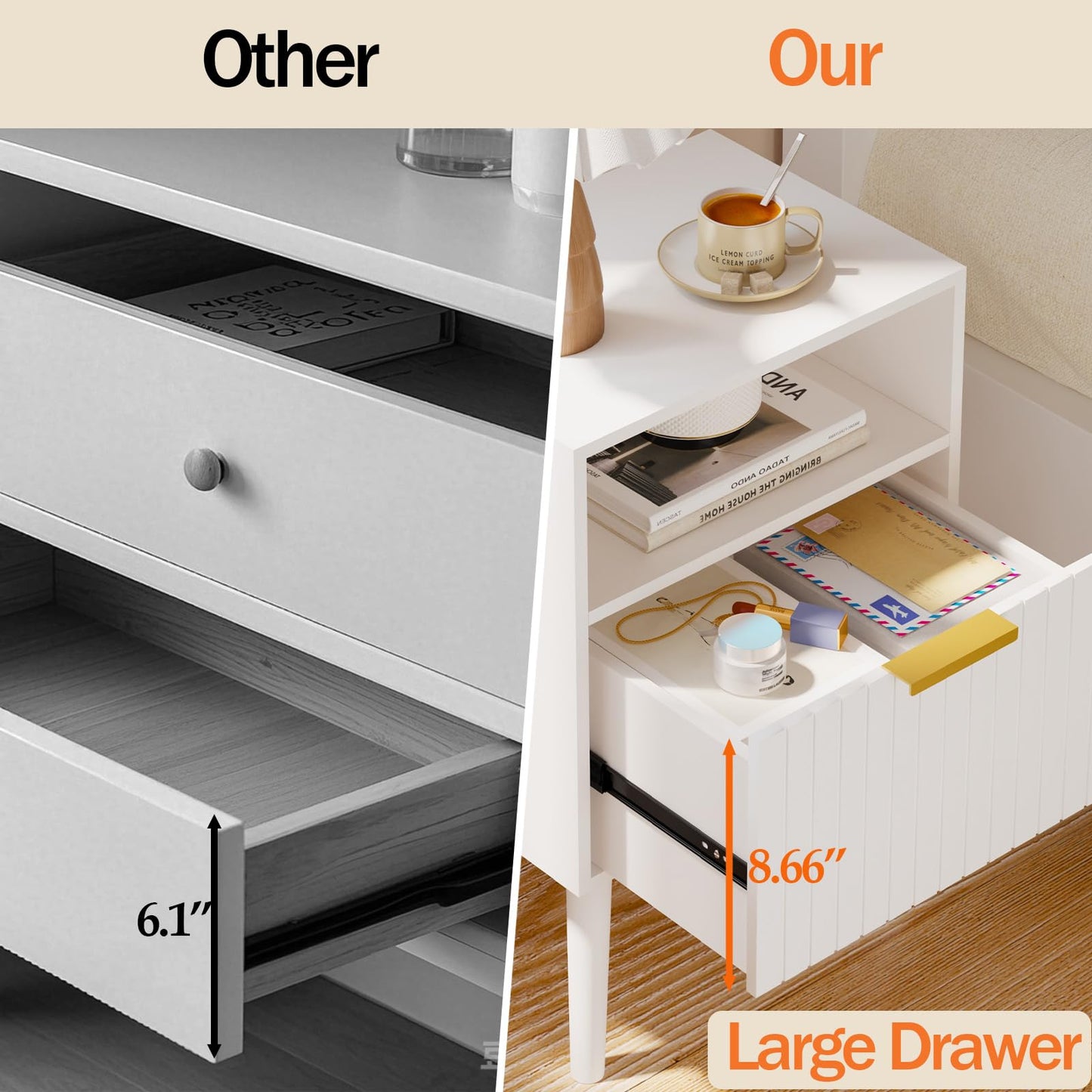 Aenuert Nightstand, 2-Tier Night Stand with Drawer, Wooden Bedside Table for Bedroom Study Room Small Spaces, White
