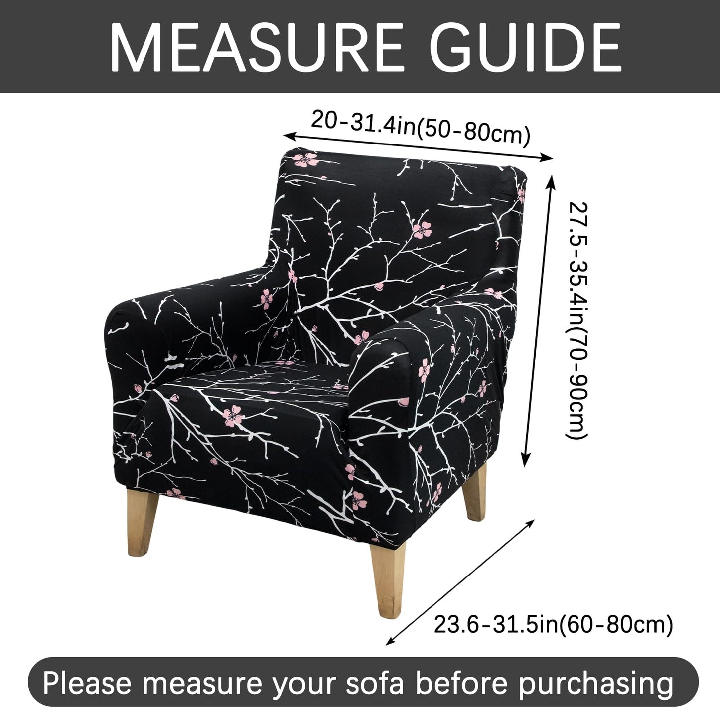 Adigau Chair Covers Stretch Armchair Protector Modern Printed Single Sofa Slipcover with Arms for Living Room Office Reception Reading Couch(Black Flower)