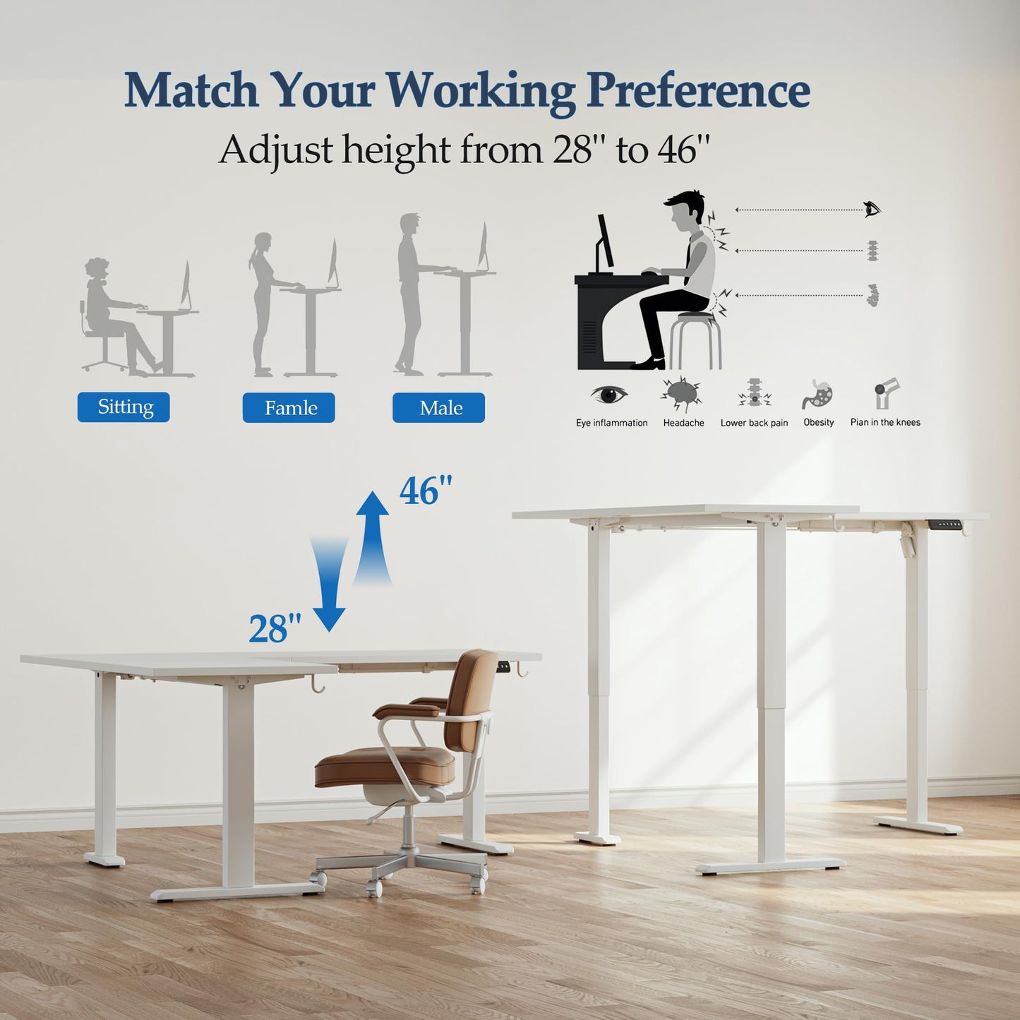 Klicelor L Shaped Standing Desk 59 x 48 Inch, Electric Height Adjustable Corner Desk for Home Office Workstation, Ergonomic Sit Stand Computer Table with Memory Controller, White