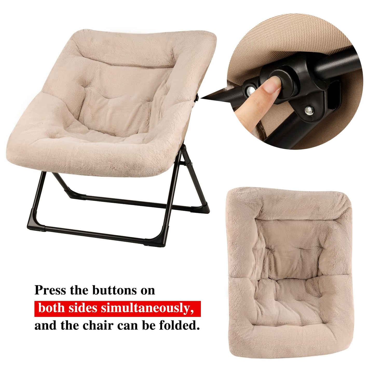 Mordchil HF Comfy Saucer Chair for Adults, Set of 2, Soft Faux Fur Bedroom Chair, Accent Dorm Chairs, Flexible Living Room Reading Chairs, Oversized Folding Lounge Seat for Teens, X-Large, Camel