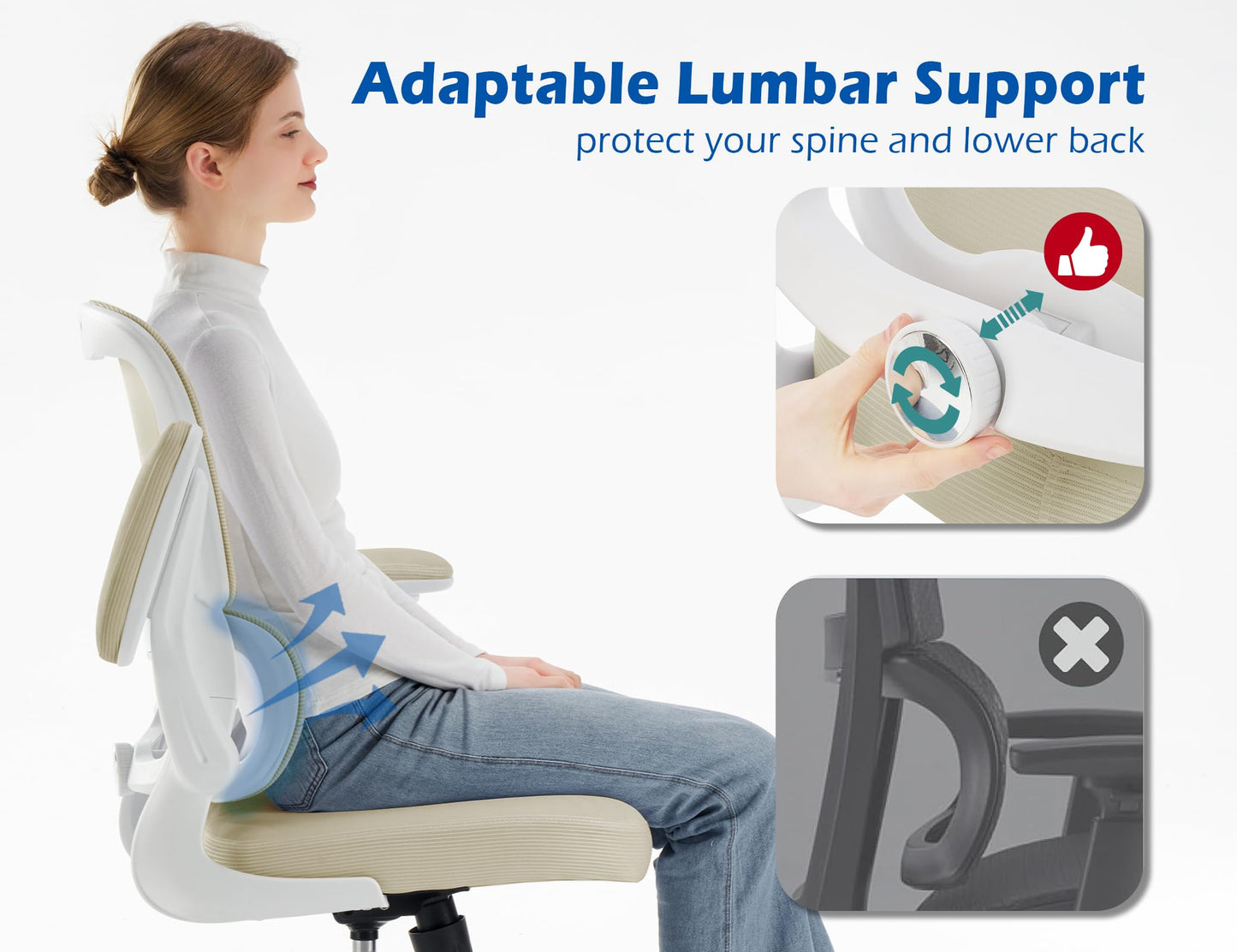 TRALT Ergonomic Office Chair - Desk Chair with Adjustable Lumbar Support Computer Chair - Mesh Comfy Chair with Flip-up Armrests - Gaming Chairs for Adults Home Office (Leather, Beige)