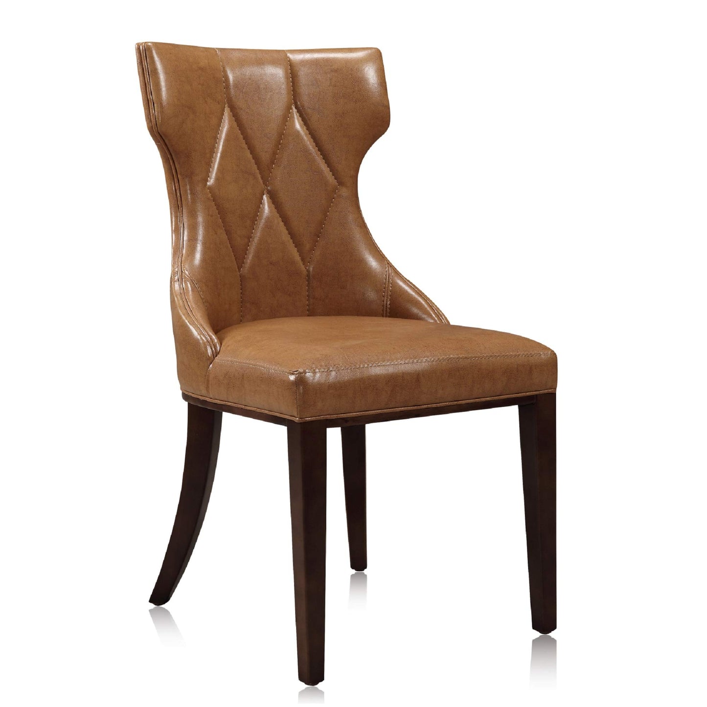 Manhattan Comfort Dining Chairs Set of 2, Upholstered Seats with Diamond Stitching, Solid Beech Wood Frame, 4-Leg Base, 18.5" Seat Height, Fully Assembled, Saddle