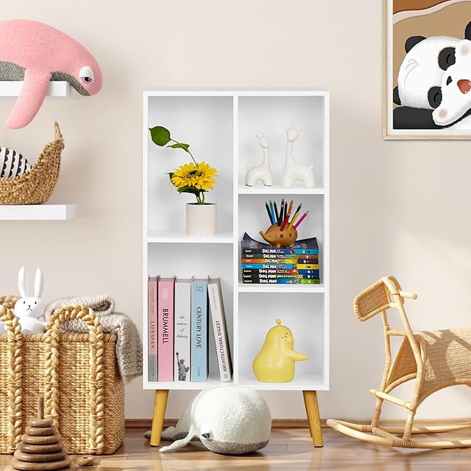 YAHARBO Small White Bookshelf, 3 Tier Modern Kids Bookcase