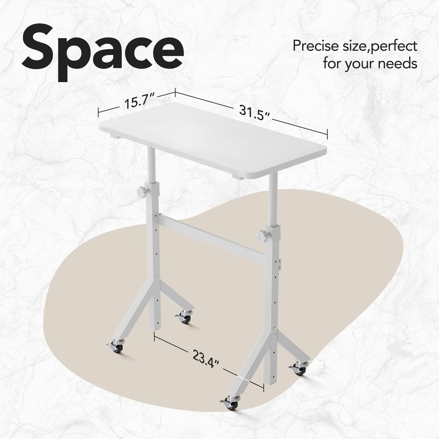 HHUANUO 32'' Small Standing Desk Adjustable Heigh, Mobile Stand Up Desk with Wheels, Portable Rolling Desks for Walking Pad and Treadmill, Computer Laptop Desks for Home Office Space,White