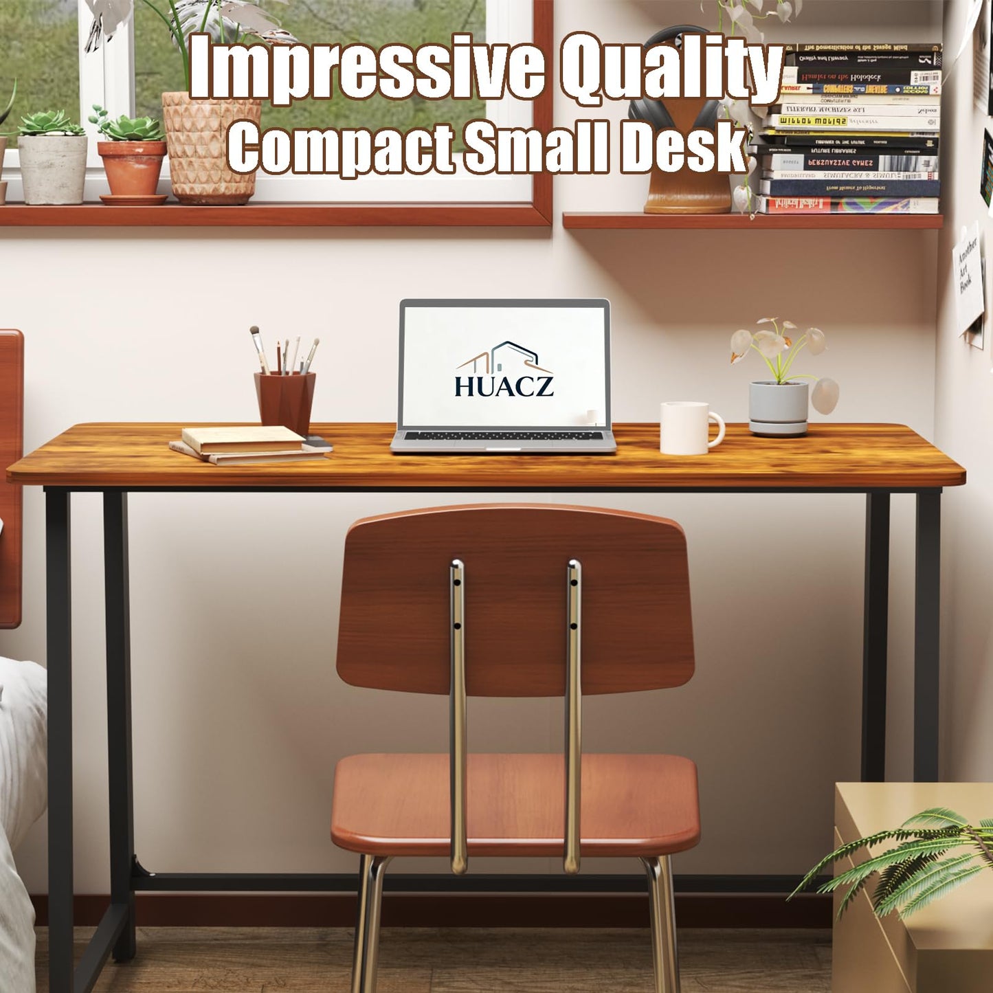 huacz 31.5" Folding Desk for Small Spaces, Foldable Computer Table for Home Office, Study,Bedroom,Dorm,Craft, Space Saving,Small Writing Work Office Compact Computer Desk,Easy Assembly,Rustic Brown