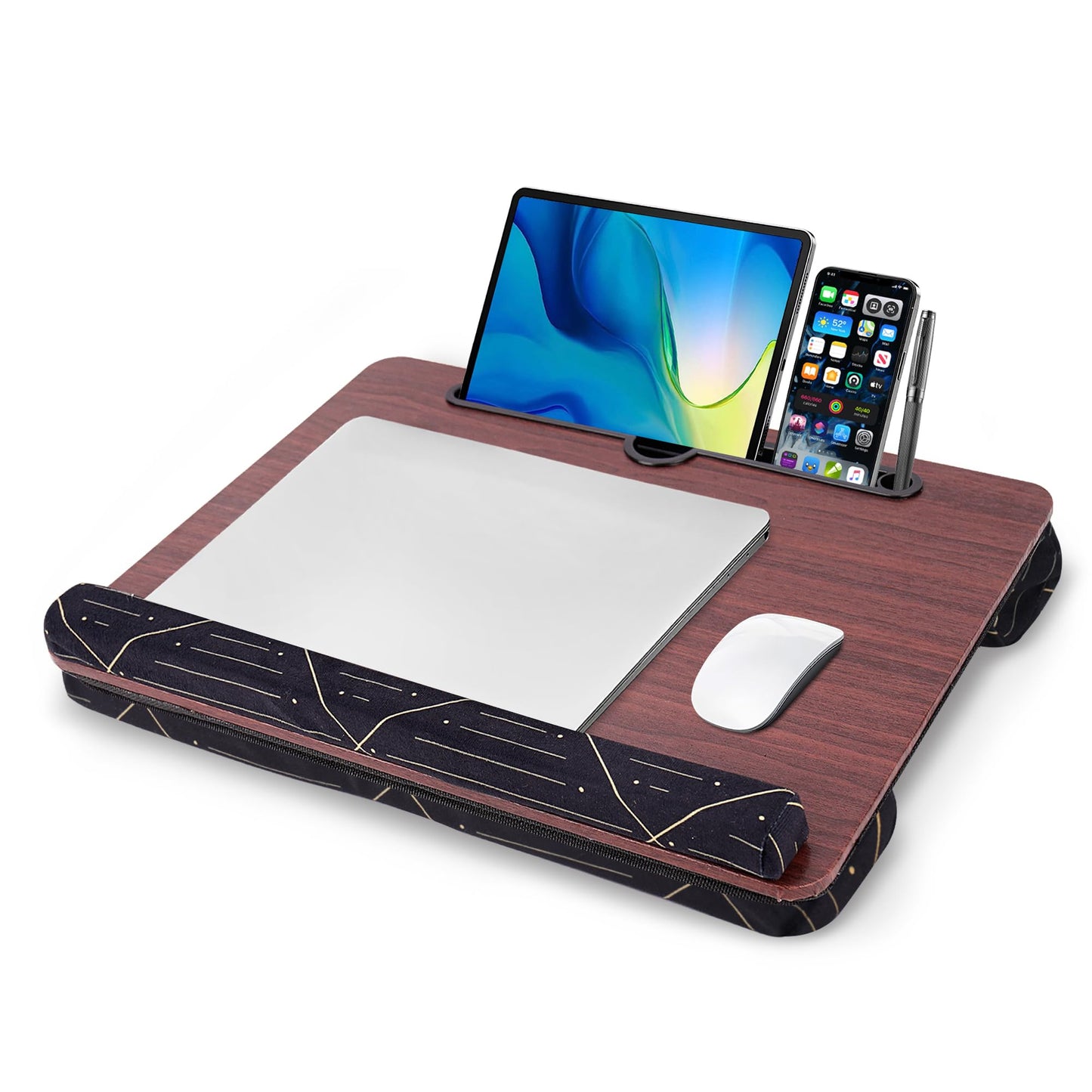Jasenna Lap Desk,Fits up to 15.6 inch Laptop Bed Table Computer with Soft Pillow and Storage Bag,Gaming Tray and Writing Tray on Bed for Home Office(2-Light Brown)
