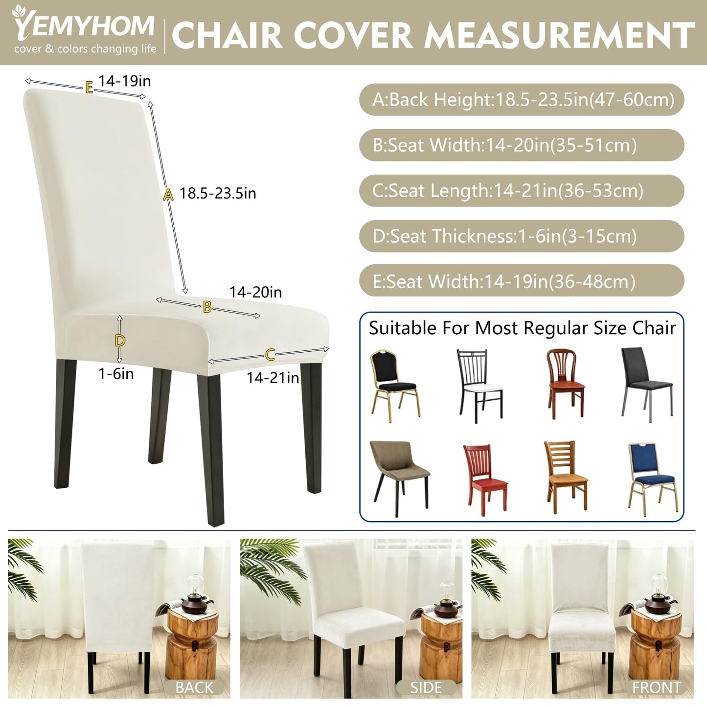 YEMYHOM Real Velvet Dining Chair Covers Set of 6, Stretch Parsons Chair Slipcovers, Super Soft Removable Washable Kitchen Chair Protector Cover for Dining Room, Restaurant, Banquet (Beige)