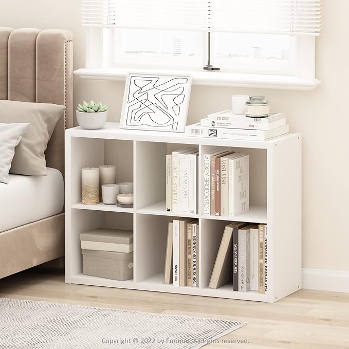 Furinno Cubicle Book Shelf, 6-Cube Bookshelf, Extra Thick Frame Horizontally &