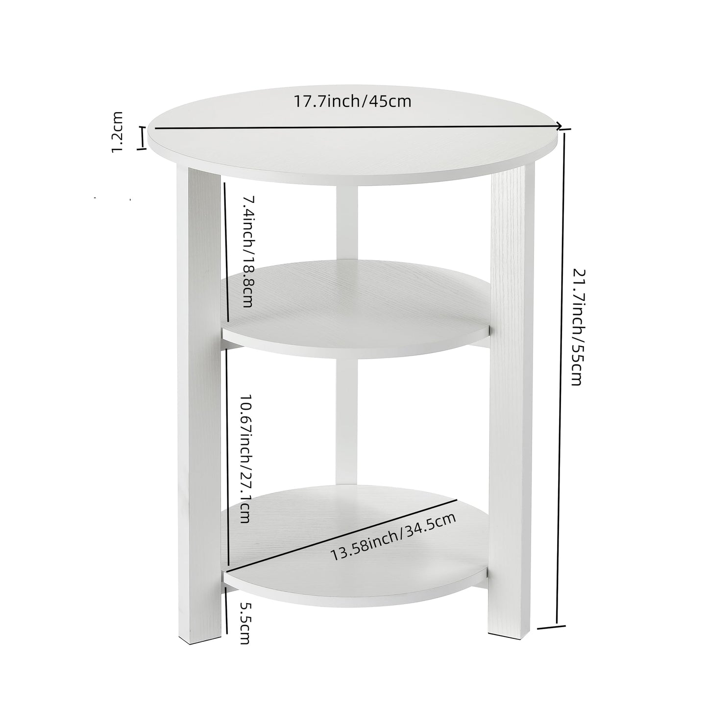 Farmhouse 3-Tier Round Side Table, 17.7 * 21.7inch End Table with Open Storage,Modern Accent Table Circular Nightstand for Living Room, Bedroom, Office,Wooden Table for Narrow and Small Spaces, White