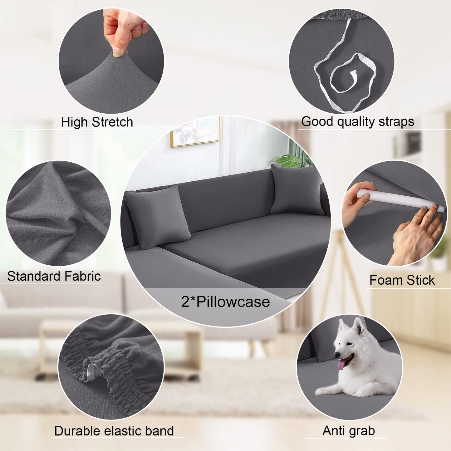 NAISI Sectional Couch Cover L Shape 2 Pieces Sofa Cover Soft Stretch Slipcovers with 2pcs Pillowcases Furniture Protector Couch Covers 3 Seater + 3 Seater(Light Grey)