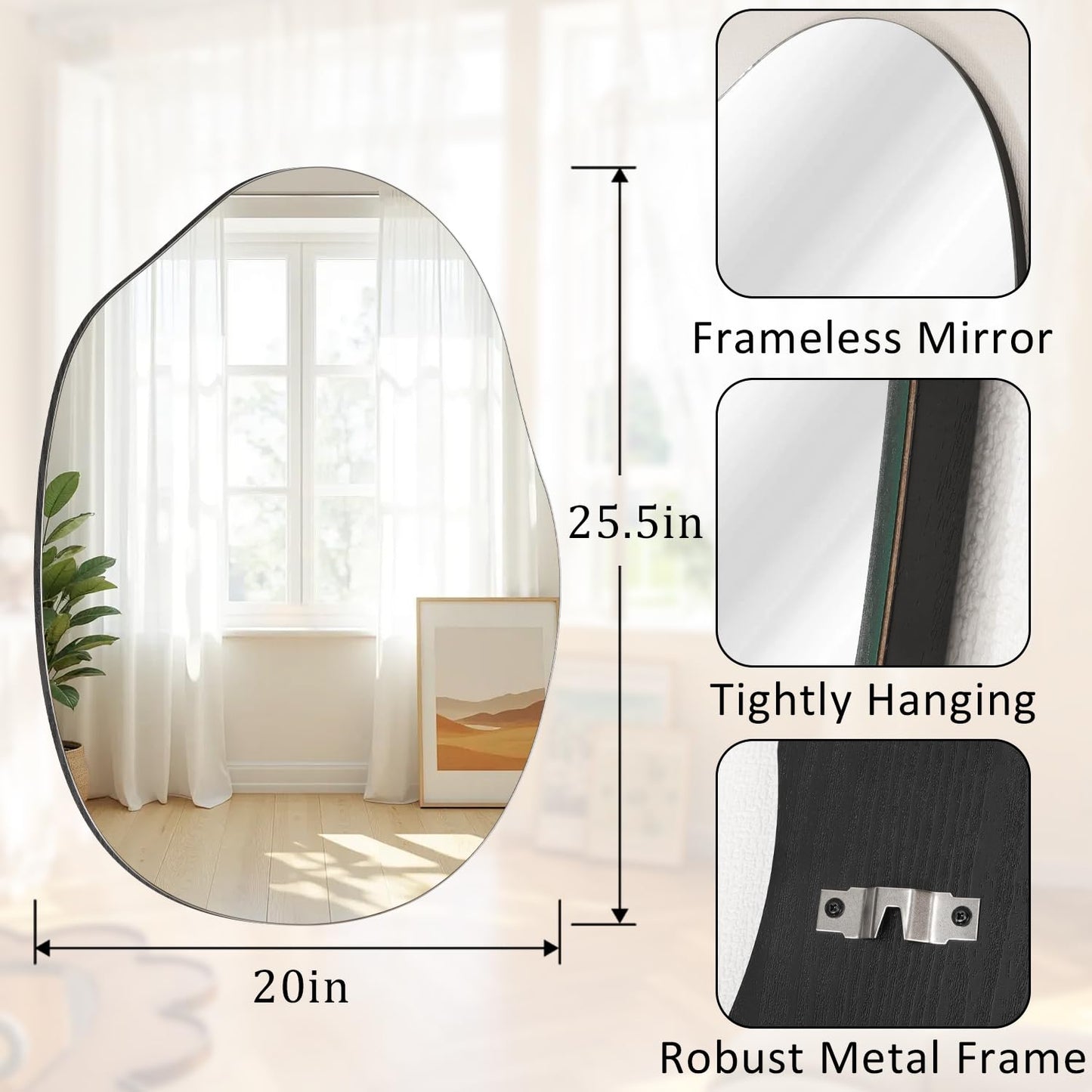Lzuso Bathroom Wall Mirror Wood Framed Modern Decorative Irregular Asymmetrical Mirrors for Bedroom Living Room Entryway Dressing Table Wall Decoration Room Decor 26" L x 18" W