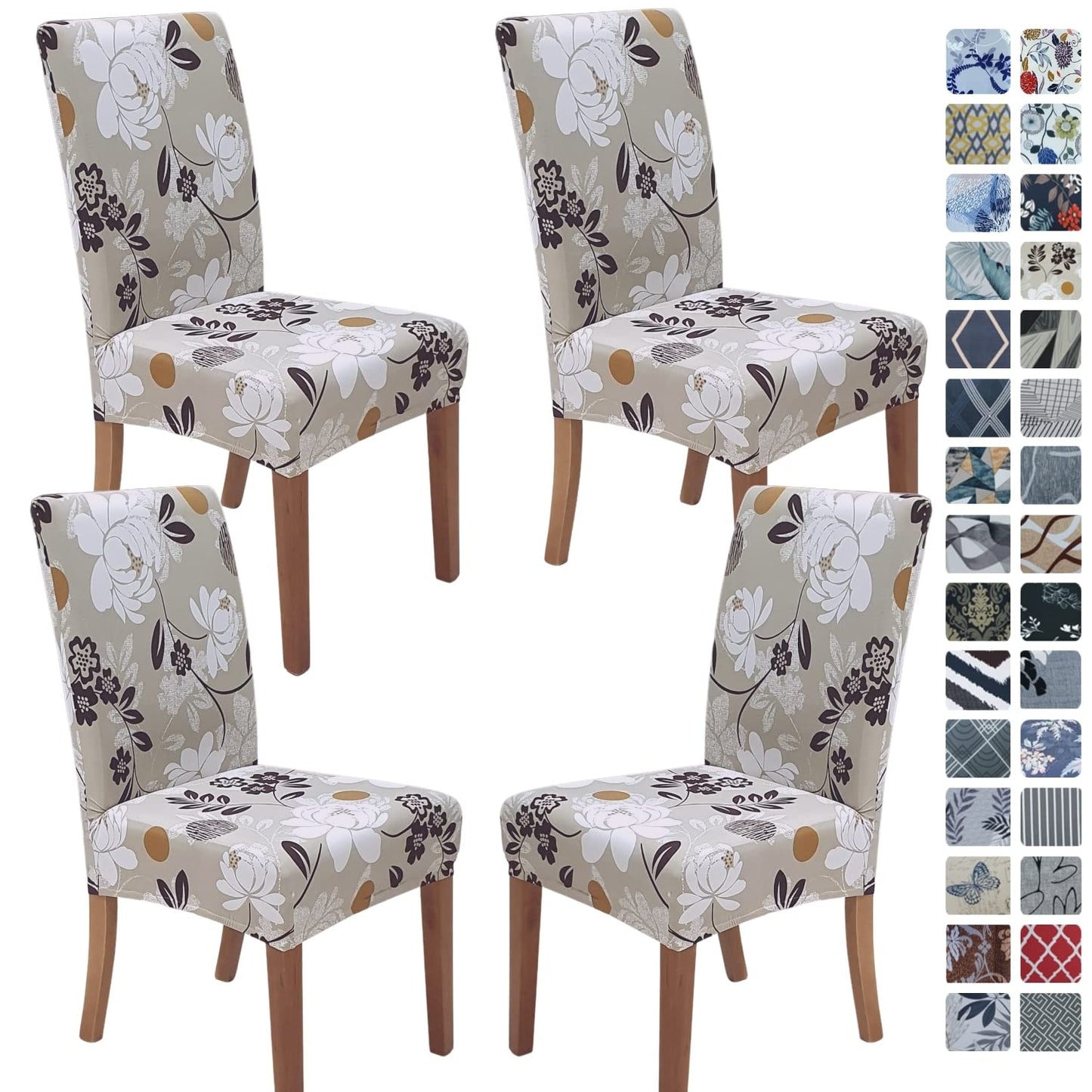 SPRINGRICO Chair Covers for Dining Room Set of 4, Stretch Dining Chair Cover, Washable Spandex Kitchen Parsons Chair Slipcovers, Removable Seat Protector for Home or Party (4 Pack, FLOWERINAS)