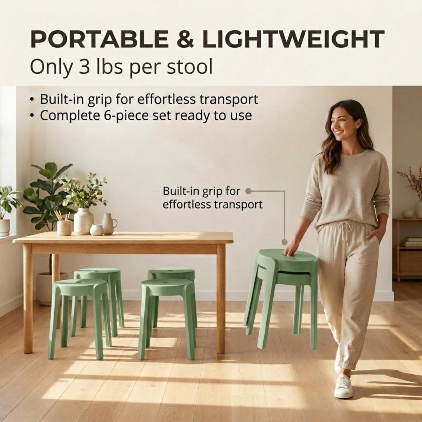 Stackable Plastic Stools Set of 6-18 Inch Heavy Duty 500 lbs Capacity, Flexible Seating Classroom Stools for School, Outdoor Patio & BBQ Chairs, Space Saving Plastic Chairs for Dorm, Home Office