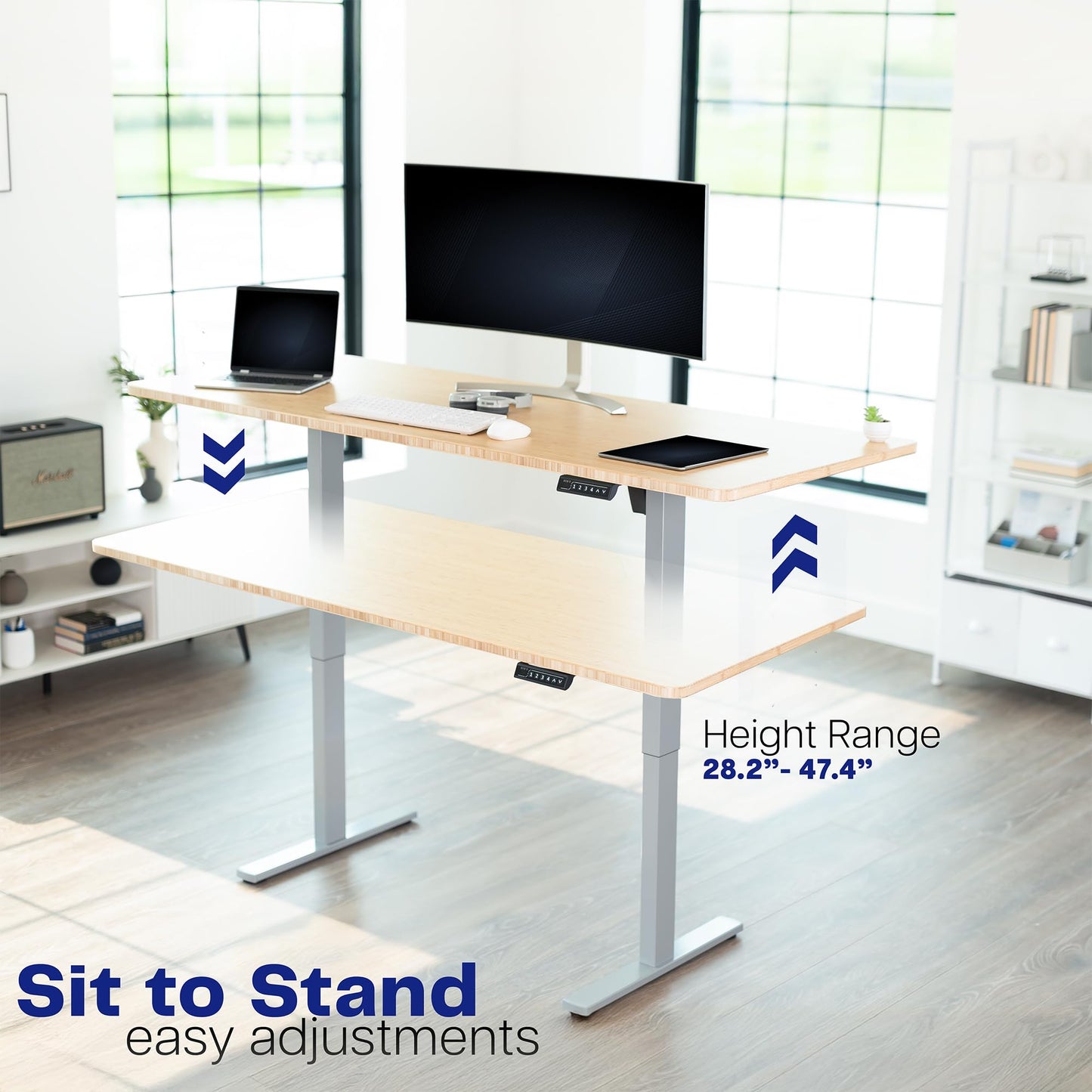 VIVO Electric Stand Up Desk Frame Workstation, Frame Only with 220 lbs Capacity, Brushless Motor Standing Height Adjustable Legs with Memory Controller, Gray, DESK-V100EGY