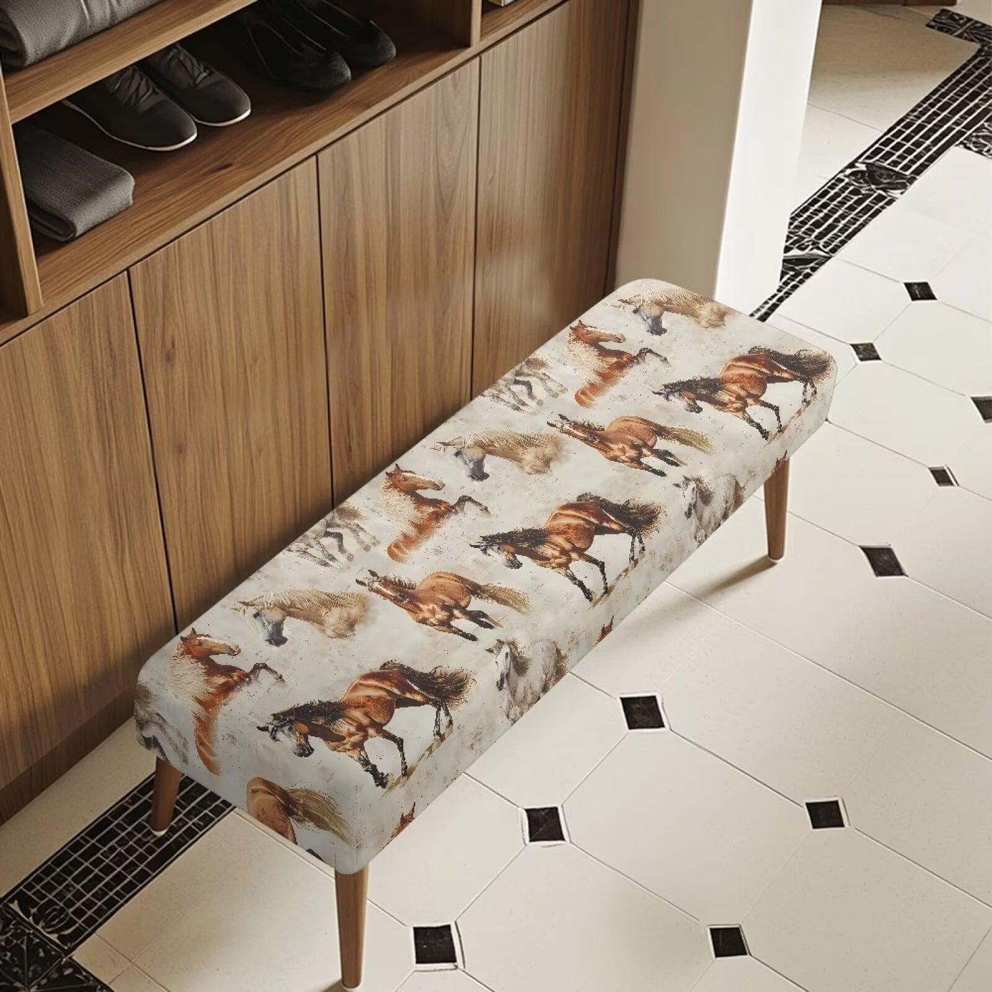 Cugasmaru Horse Dining Bench Covers Seat Cushion Protector Easy to Install Elastic Chair Covers for Dining Room Living Room Kitchen