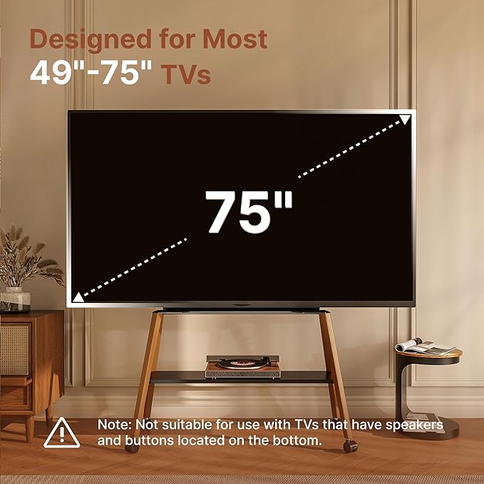 Rolling Easel TV Stand for 49–75 Inch TVs, Mobile TV Cart