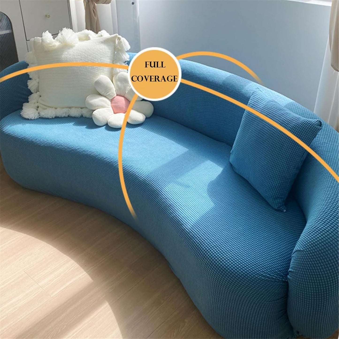 JacoJe Stretch Semi Circle Curved Sofa Cover Couch Slipcover, Shaped Semi-Circular Curved Sofa Cover for Living Room, Washable Sectional Couch Slipcover(#1,4 seat [ 92-118 in])