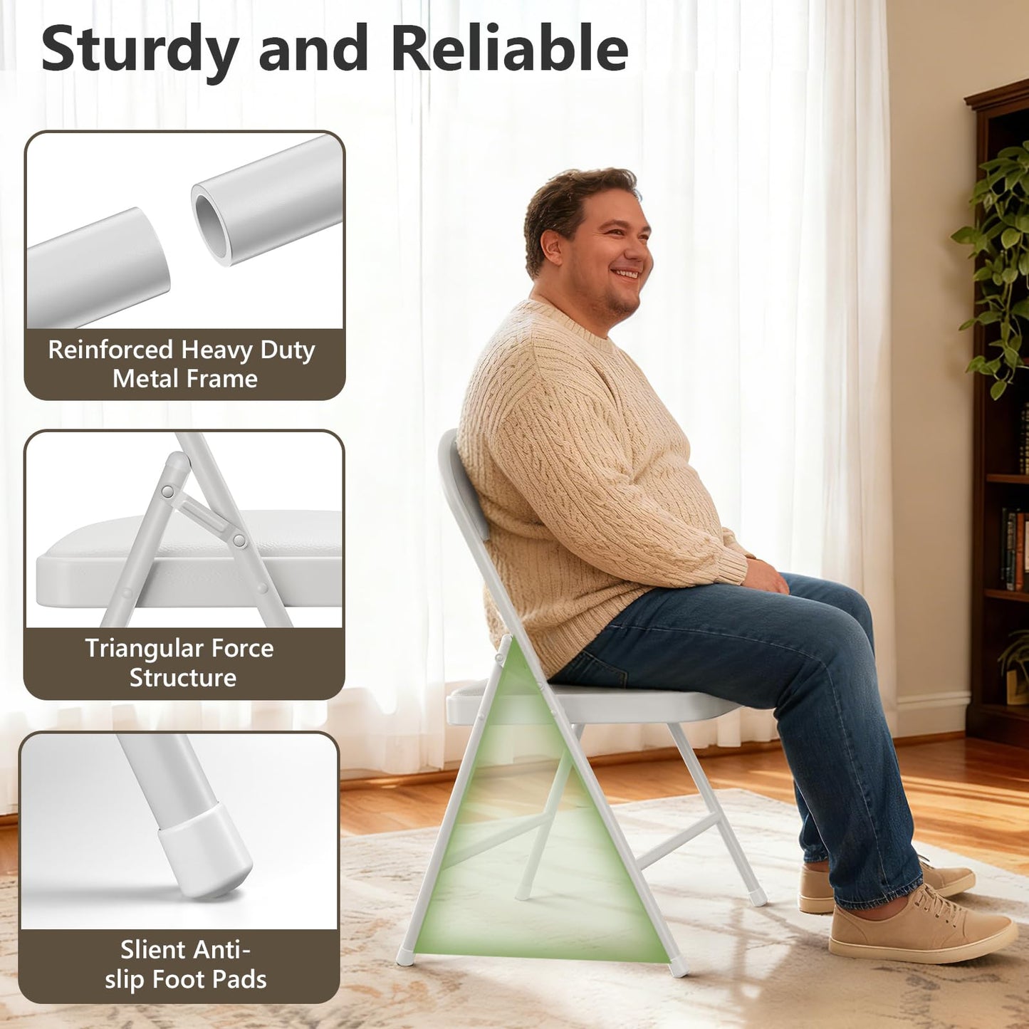Folding Dining Table Set for 4, 5FT Foldable Plastic Table with Carrying Handle & 4 PU Leather Padded Folding Chairs, Portable Table and Chairs Set for Indoor Outdoor, Party, Wedding, Picnic, Camping