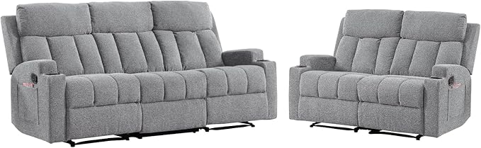 CANMOV Manual Recliner Sofa Set, Fabric Reclining Sofa Chair